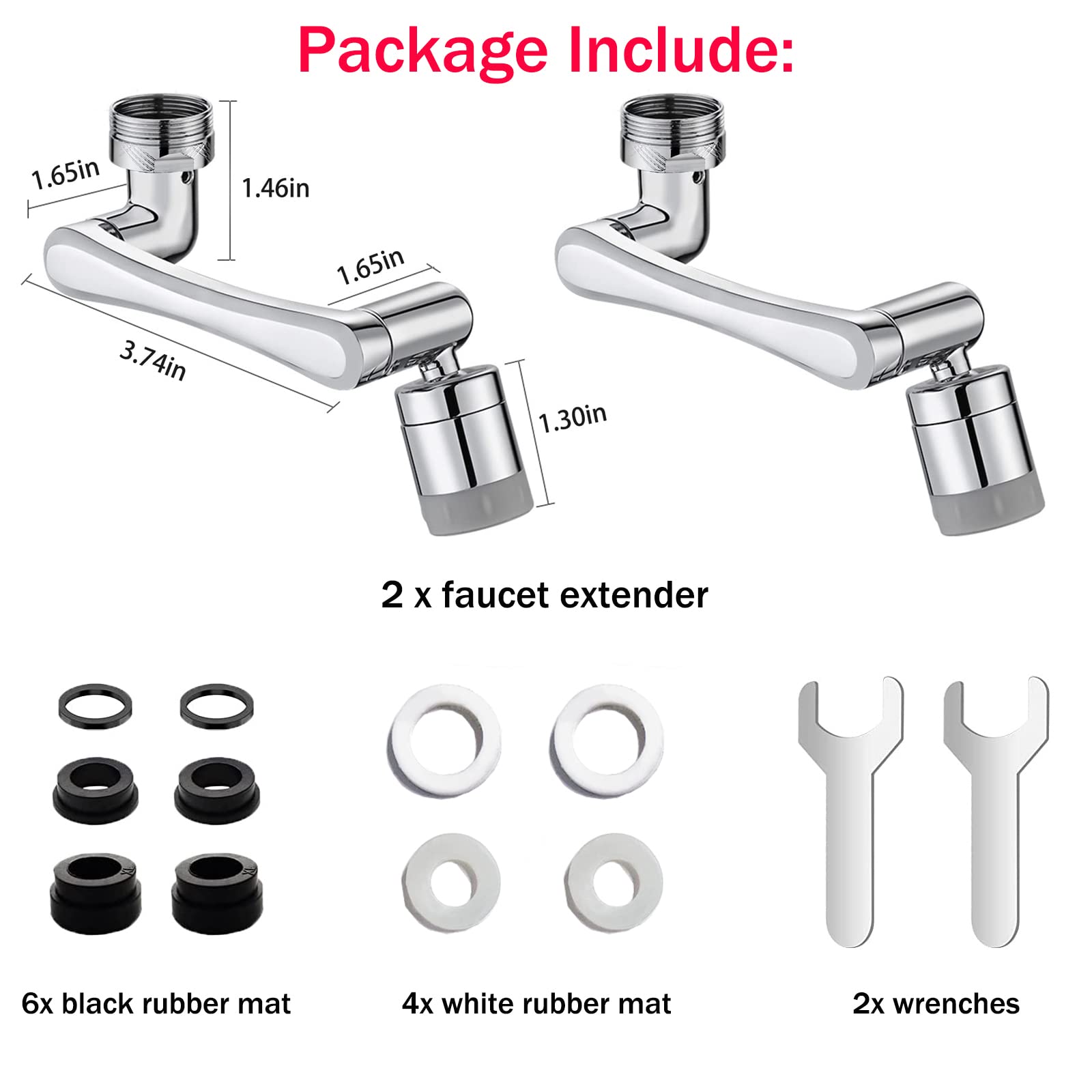 Lot de 2 rallonges de robinet pour évier de salle de bain Aérateur de robinet pivotant universel à 1080° avec 2 modes de sortie d'eau Bras robotique rotatif Filtre antiéclaboussures pour