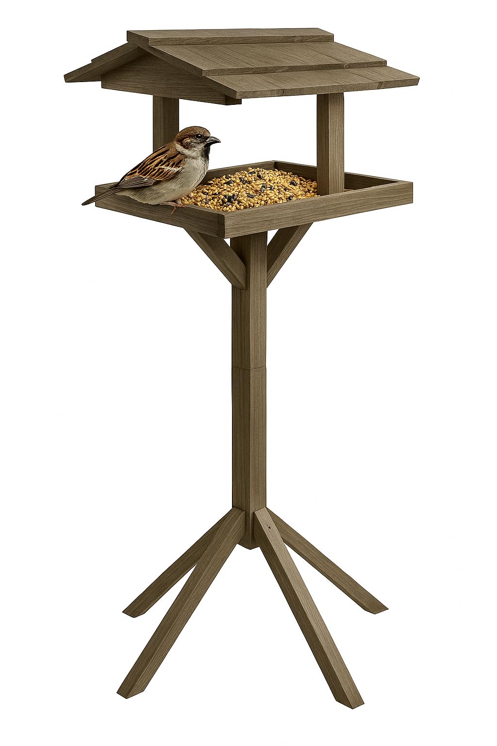 RANRHA Wooden Bird Table – 112cm Tall Freestanding Bird Feeder for Garden – Outdoor Bird Feeding Station with Roof – Sturdy Weatherproof Timber Design for Wild Birds
