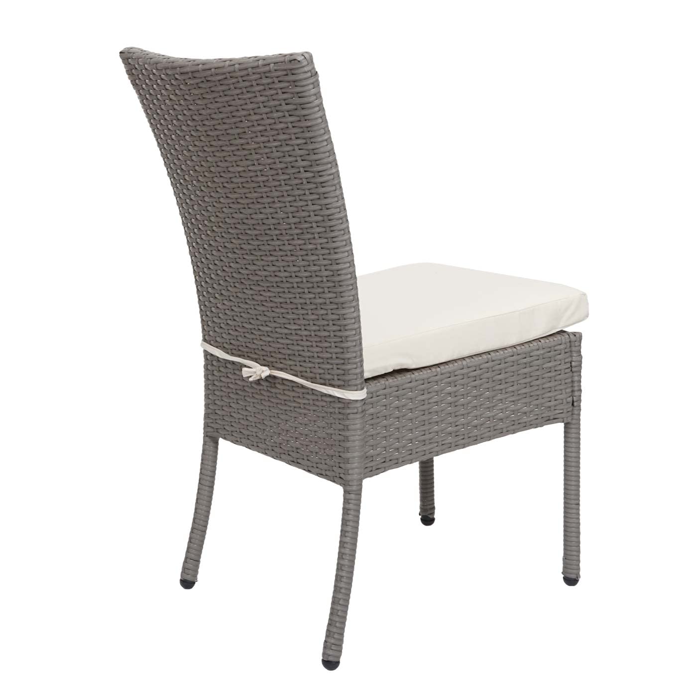 Mendler 2er-Set Poly-Rattan Stuhl HWC-G19, Balkonstuhl Gartenstuhl, stapelbar - grau, Kissen Creme