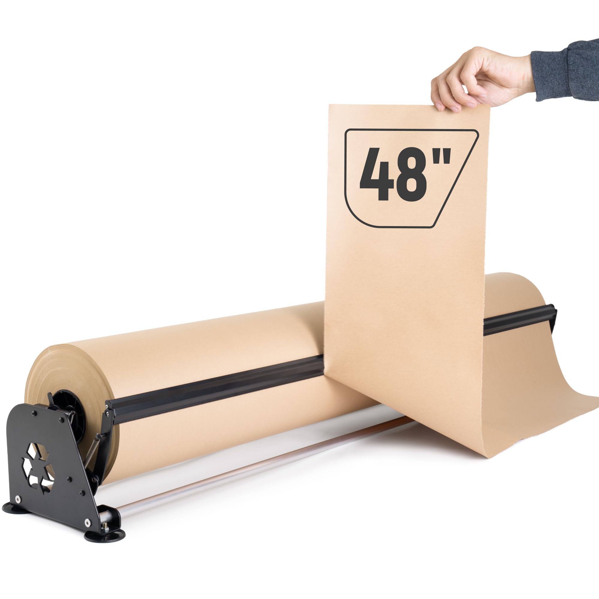 48" paper roll dispenser with a cutter, next gen, non-slip suction cup feet - heavy-duty dispenser for kraft, freezer, newsprint, butcher paper rolls - up to 10" in diameter, safe rod holder