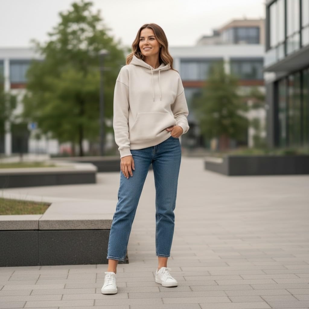 Stone Kids Sweat à Capuche Femme Uni Beige, Confort Premium et Respirant, Coupe Regular, Tailles XS à XL