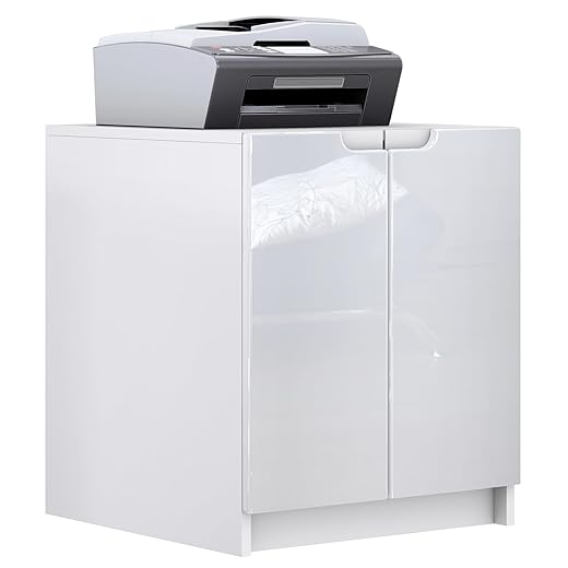 Vladon Druckerkommode Logan, Aktenschrank mit 2 Fächern und 2 Türen, Korpus in Weiß matt, Fronten in Weiß Hochglanz, (51 x 60,5 x 54 cm)