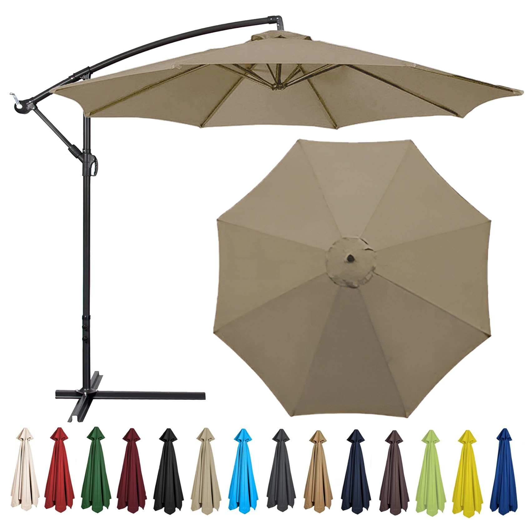 Replacement Parasol Canopy 200CM 2.7M 300CM + 6 Arms/8 Arms Replacement Parasol Fabric Cover For Garden Umbrella Waterproof Anti-ultraviolet Replacement Umbrella Cloth(Color:Top color,Size:8 ribs-2.7m