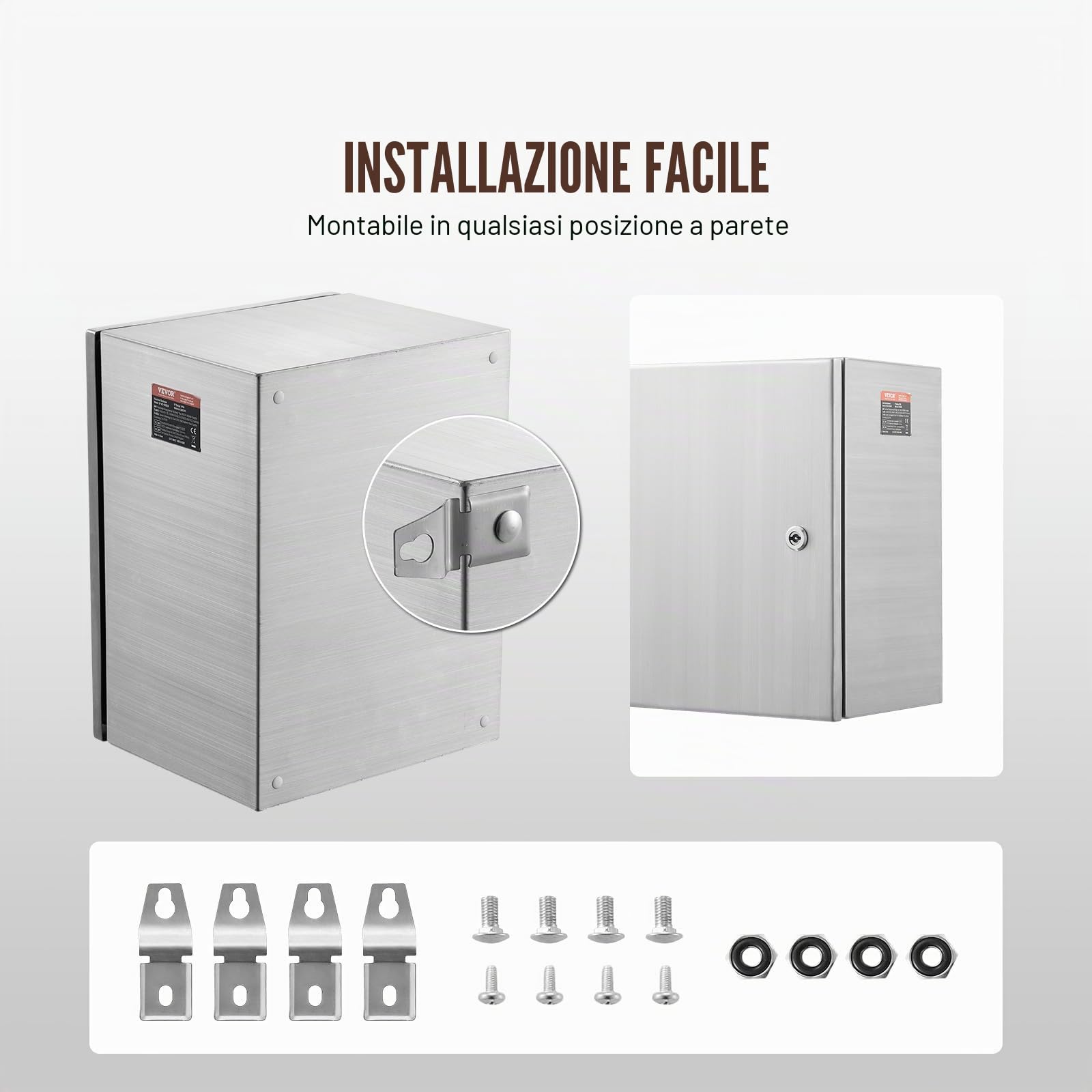 VEVOR Scatola elettrica in Acciaio, 20"x 16"x 8", Custodia per Apparecchiature Elettriche Elettroniche per Esterni Montata a Parete con Blocco Cerniere Piastra di Montaggio, Impermeabile IP66