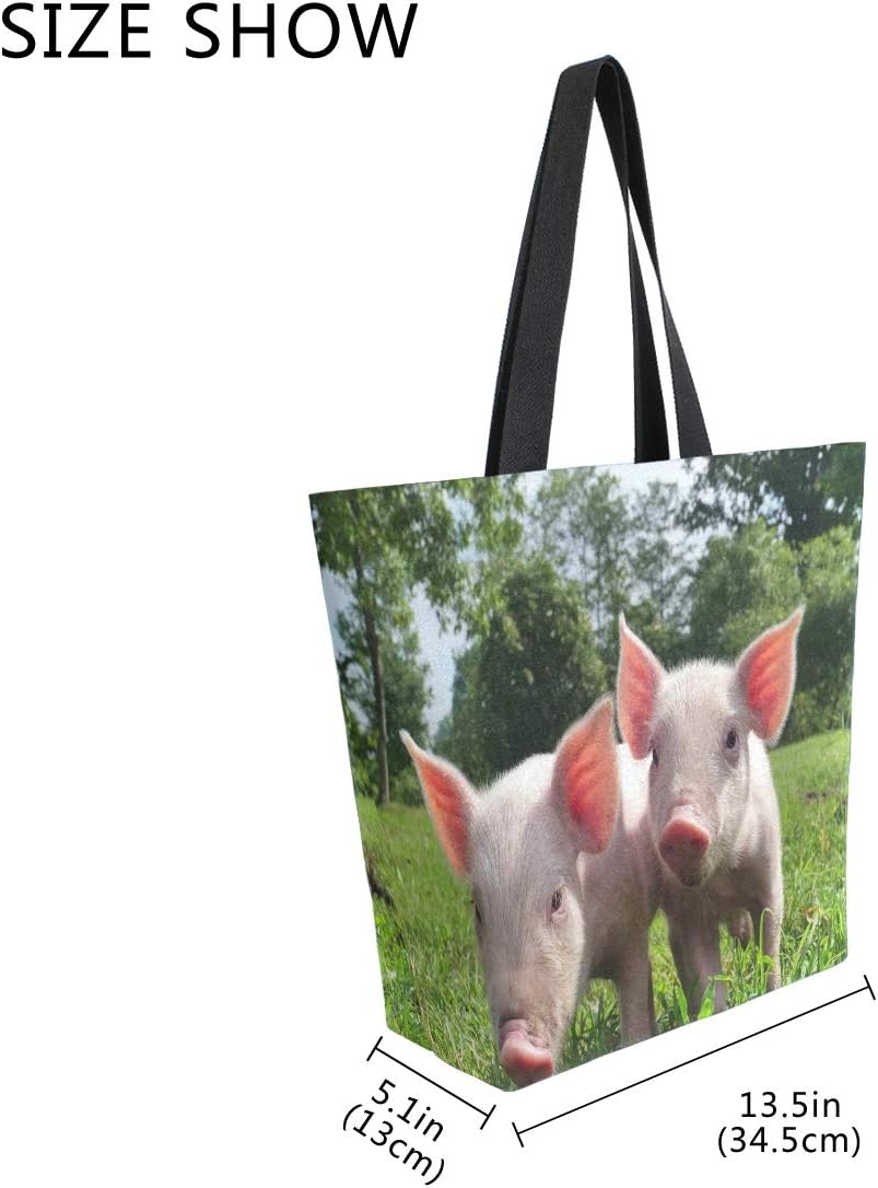 ZZXXB Cute Pig Reusable Grocery Shopping Bag Heavy Duty Canvas Tote Bag Large Collapsible Washable Handbag Shoulder for Women - Image 5