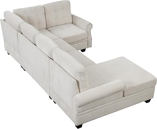 Miniatura 9 de Goohome Sofá modular de 120 pulgadas con diván para sala de estar, moderno sofá esquinero tapizado de 6 asientos en forma de U de 6 asientos con