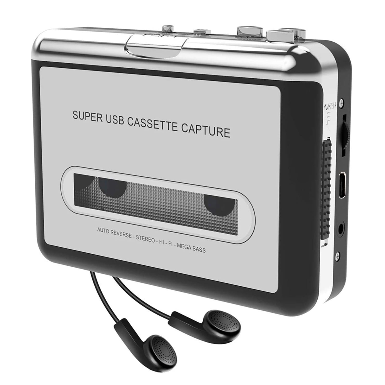 Cassette Tape Player, USB Cassette to MP3 Converter, Portable Audio Music Tape Player with Earphones & Headphone Jack, Compatible with Laptops