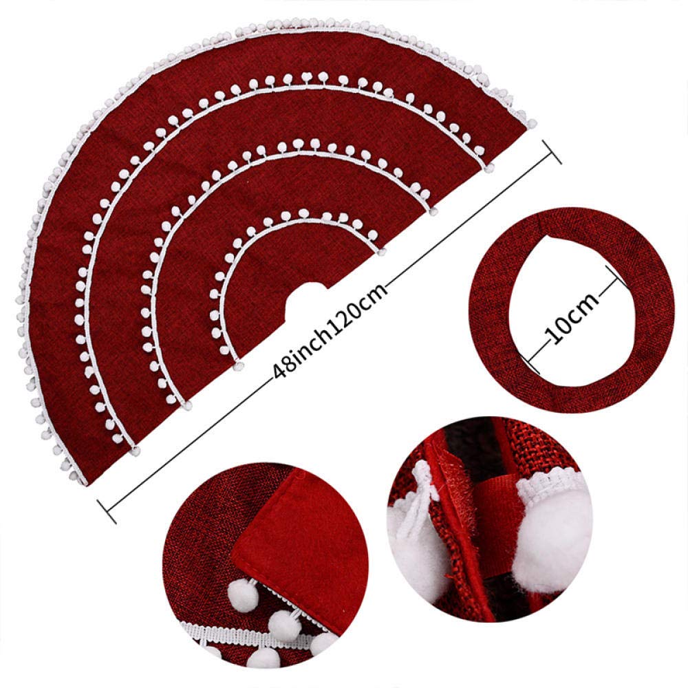 Tappeto per Albero di Natale Palla Rossa Bianca Albero di Natale Abito Inferiore Gonna Albero di Lino Decorazioni per La Casa Abito Inferiore per Albero di Natale