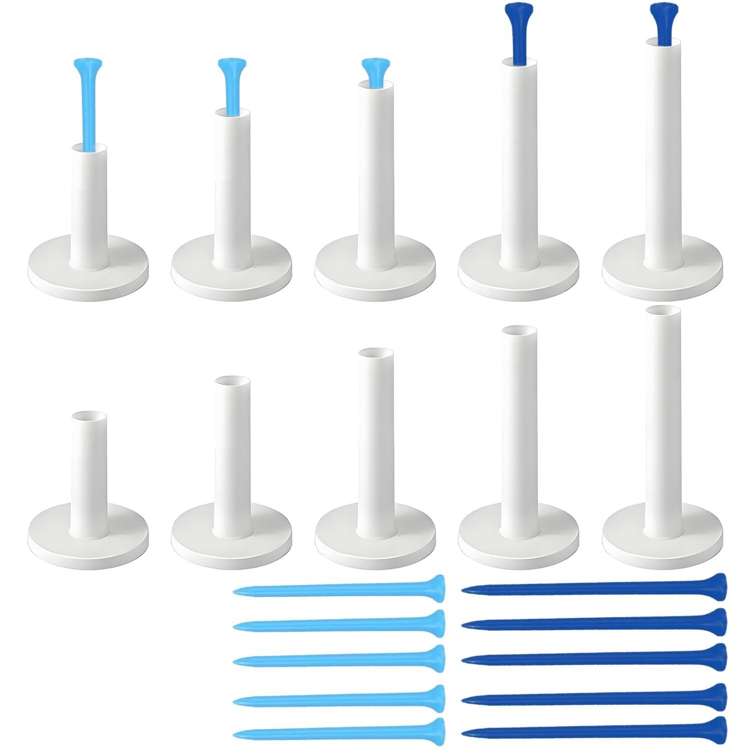 32 Pcs Rubber Golf Tees, Winter Golf Practice Mat, Golf Mat Tee for Driving Range and Simulator, Golf Tee Holder, Golf Accessories, 2 each of 6 Sizes Rubber Tees and 10 each of 2 Sizes Plastic Tees