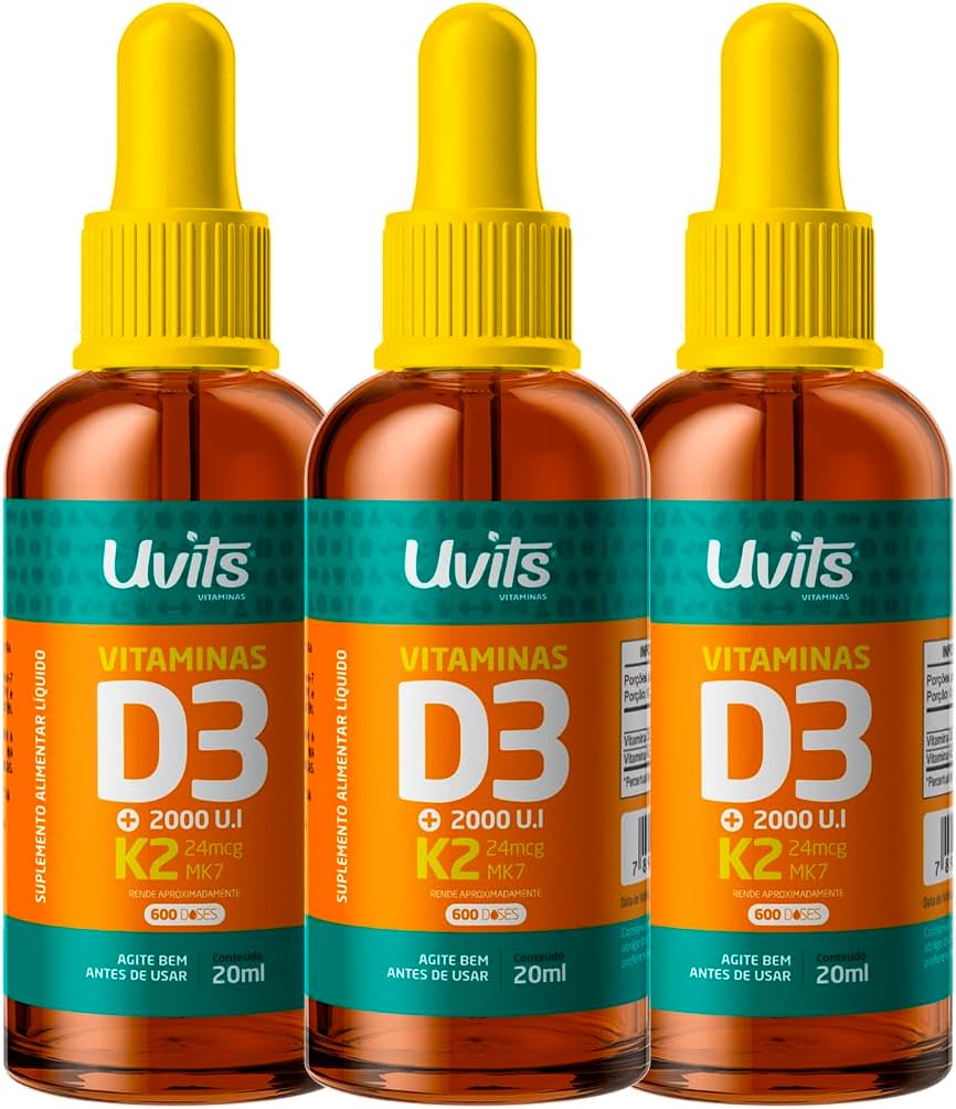 3x Vitamina D3 + K2 Gotas Frasco 20 ml cada – Uvits