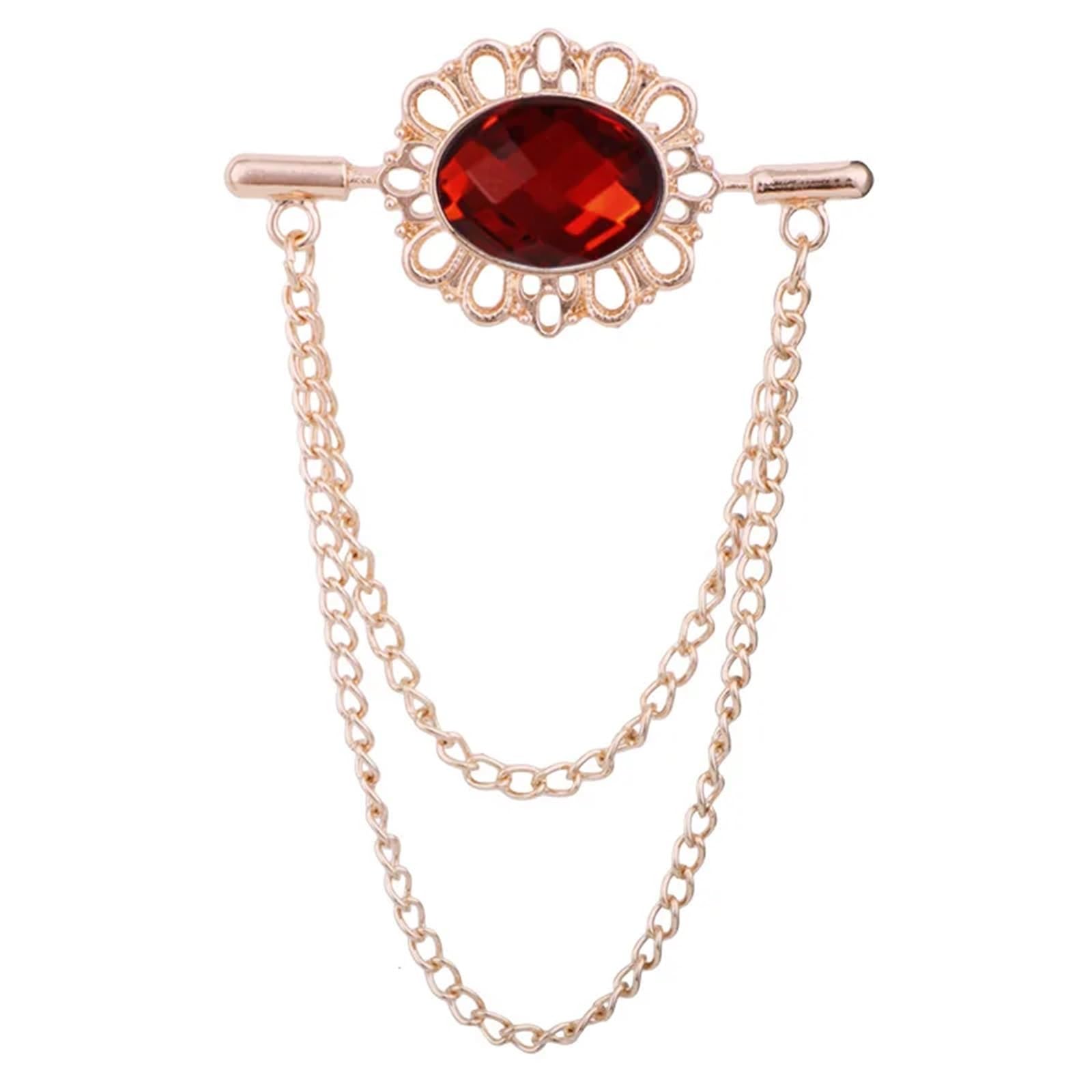 Cadena para broche, Broche vintage con borlas y cadena ovalada de diamantes imitación para hombre broche hebilla para solapa mujer traje camisa ropa