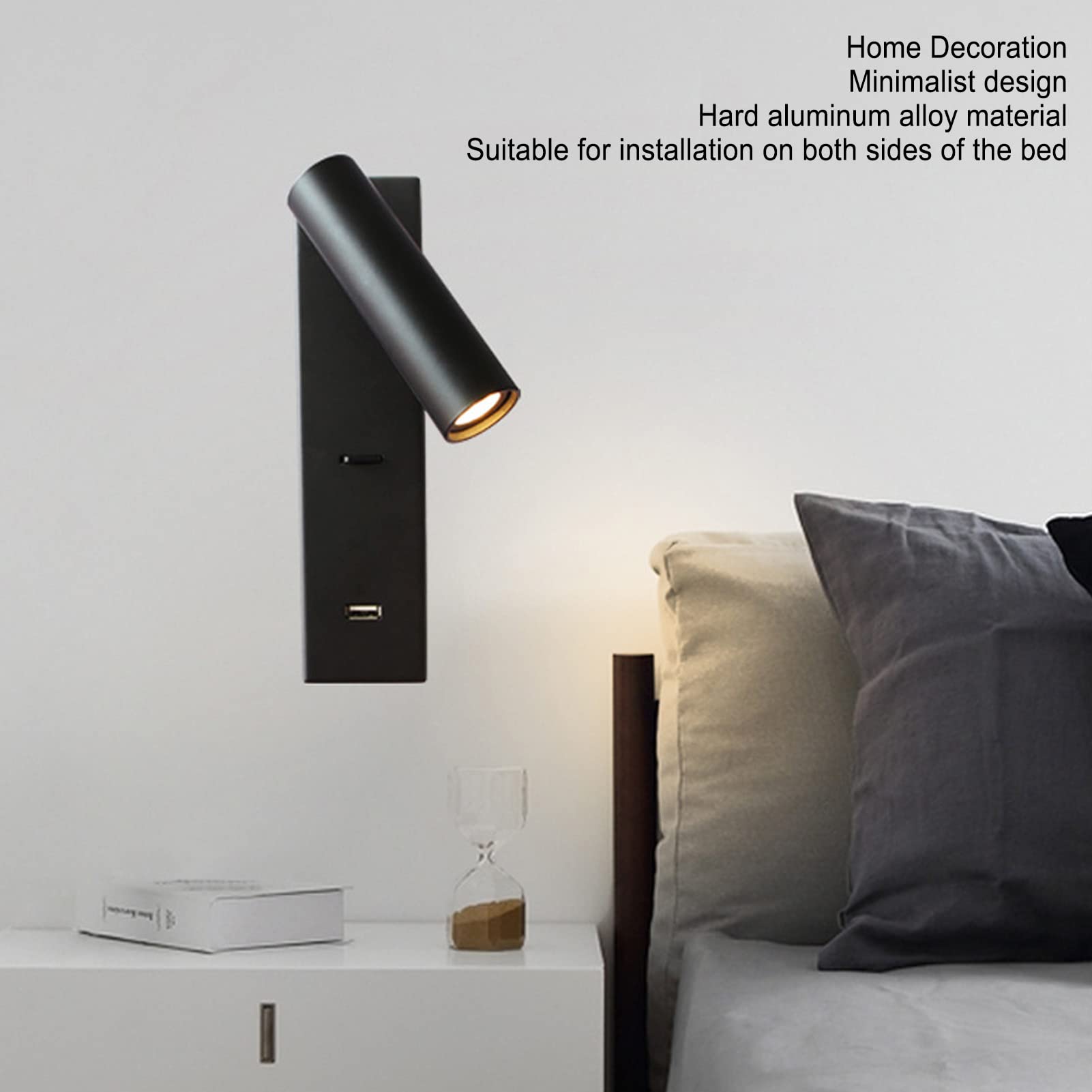 Luces de Lectura de Pared LED Lámpara de Pared de Diseño de Moda de ángulo Ajustable para Dormitorio con Puerto USB 100-240V
