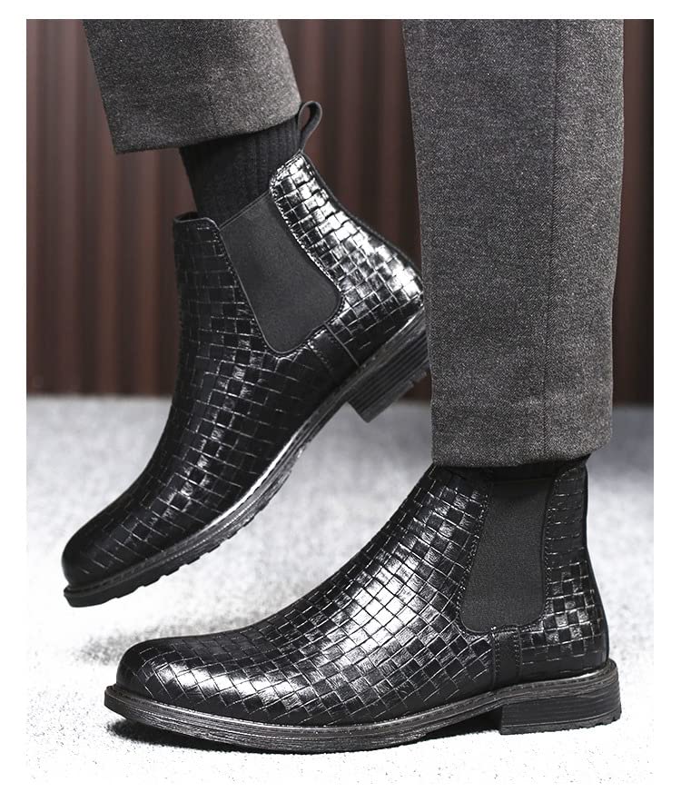 Men's Casual Ankle Boots Chelsea Boots, With woven texture wear-Resistant and Non-Slip Slip-on Leather Shoes, Suitable for Outdoor Parties and Offices3