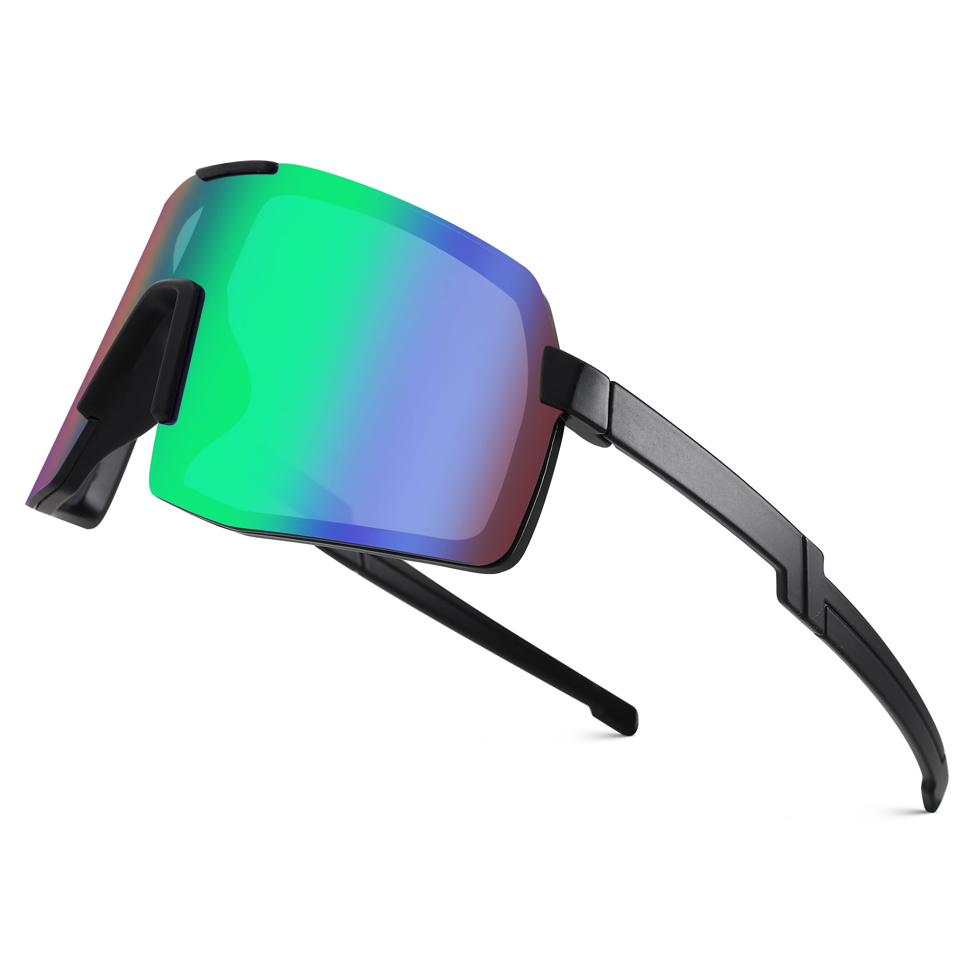 LIU·WEN Kids Sports Baseball Sunglasses Age 3-12 - Youth Cycling Shades for Boys Girls(Black/Green Mirror)