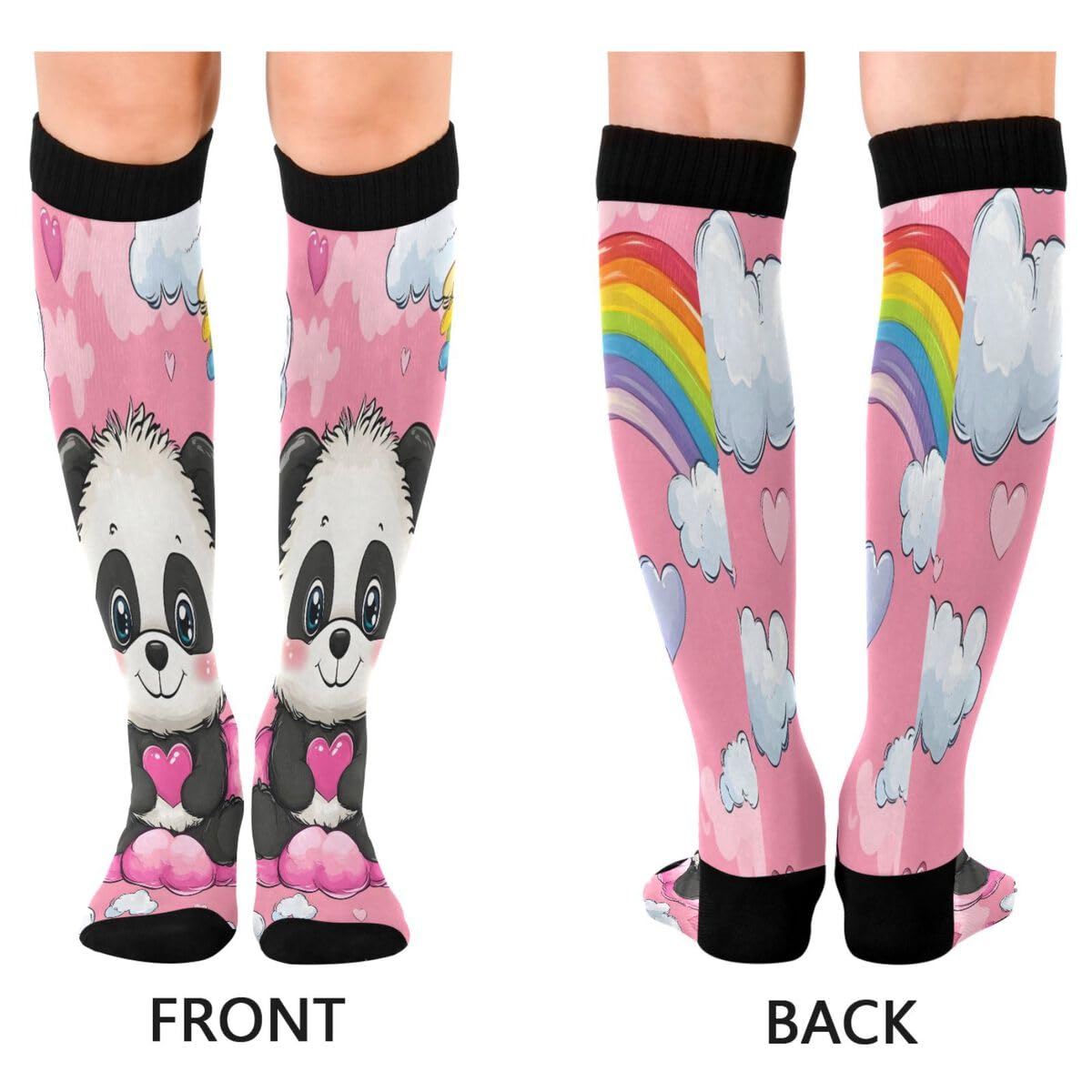 Nander Cute Cartoon Panda Compression Socks Women Men Knee High Stockings for Sports,Running,Travel 1Pair
