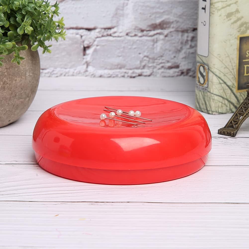 Yosoo Round Magnetic Pin Cushion Sewing Needle Holder Storage Case with Strong Magnet for Hand Stitches Sweater Needles Crochet Needles (Red) image 4