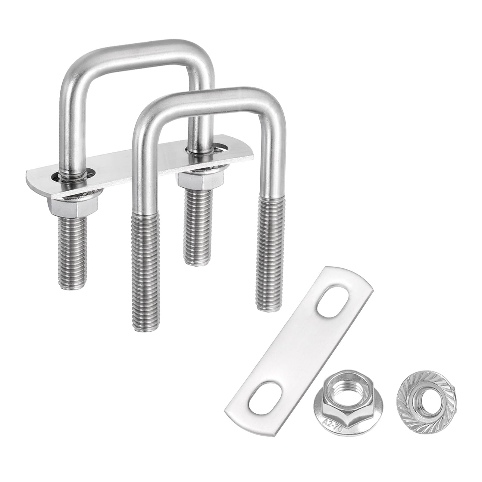 sourcing map 2 Set M8 1-3/16 Inch Inner Wide Square U Bolts, 3 Inch Length 304 Stainless Steel U-Bolts with Flange Hexagon Nuts, Frame Plates for Trailer, Automotive, (30mm W x 75mm L)