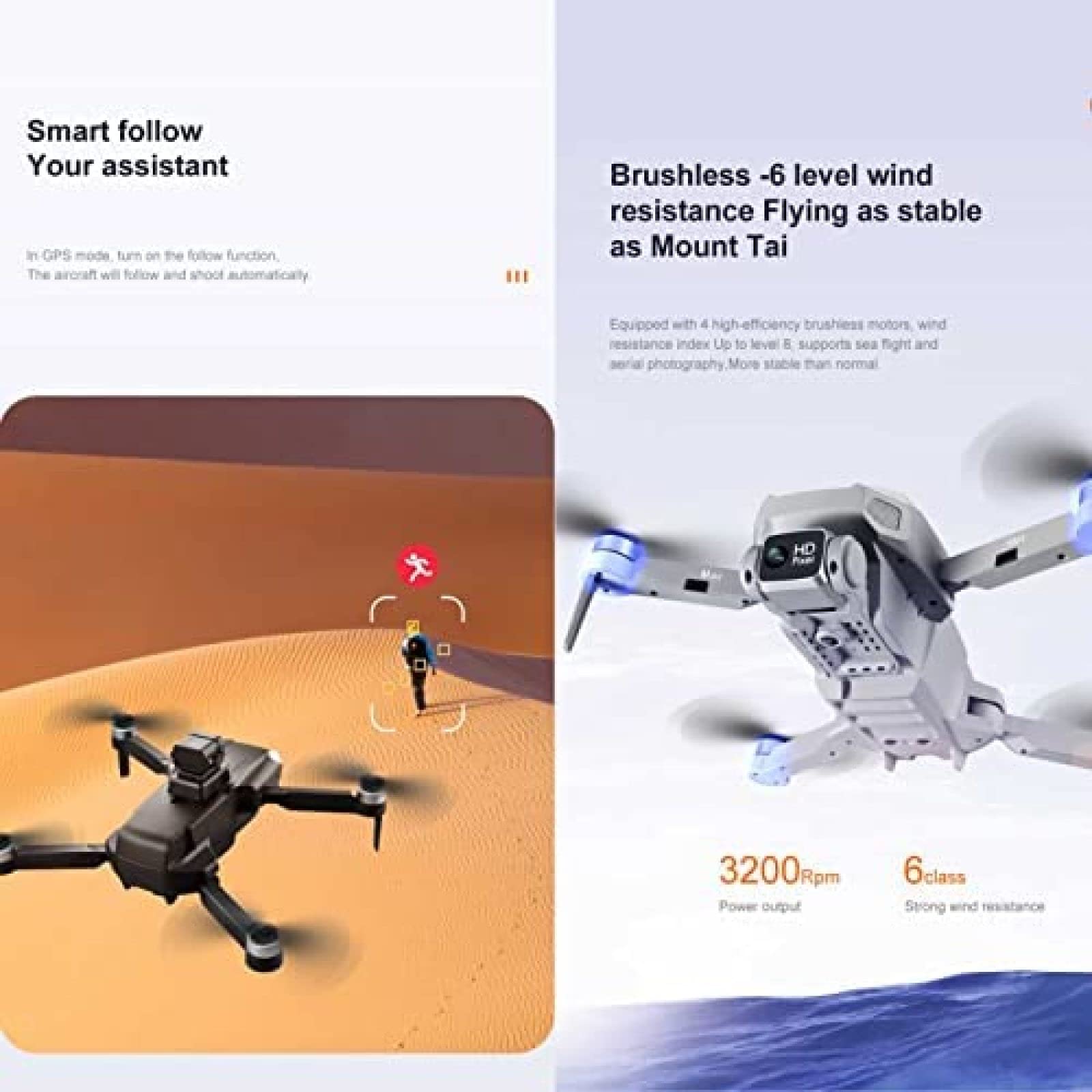 Droni con fotocamera per adulti Drone 4K per evitare ostacoli 60 minuti di volo 1 km Portata del telecomando Drone GPS Ritorno automatico a casa Quadricottero RC senza spazzole,Bianca