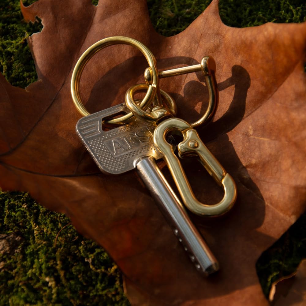 Carabiner Keychain Clip, Brass Key Fob Keychain with D Ring and Key Ring, Gold, for Men and Women