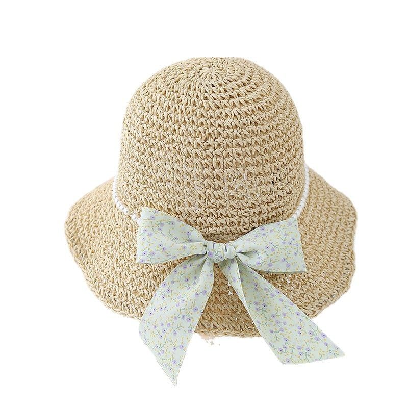 Sombrero de Paja de Verano para Mujer,de ala Ancha,Ligero,con Lazo Floral de Perla,Plegable,Transpirable,para Playa,para Actividades Al Aire Libre