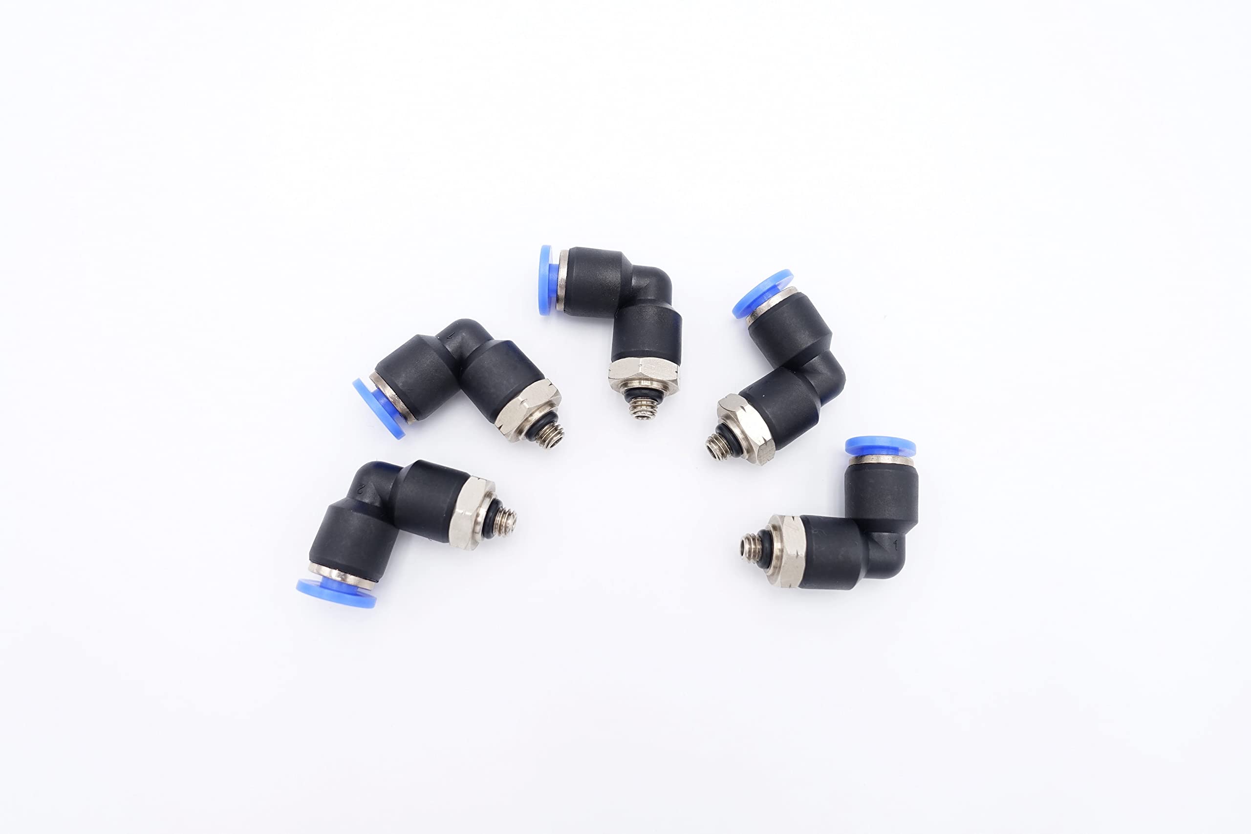 Montaje de empuje para conectar tubo de 4 mm OD x 10-32 UNF macho, conector de codo giratorio de 90 grados (paquete de 5)