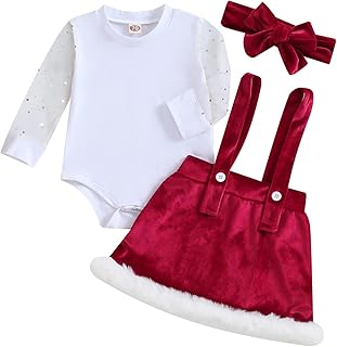 Bebé Niña Conjunto de Ropa Navideña Traje de Navidad para Recién Nacida Top Mameluco de Manga Larga con Volantes + Falda +...