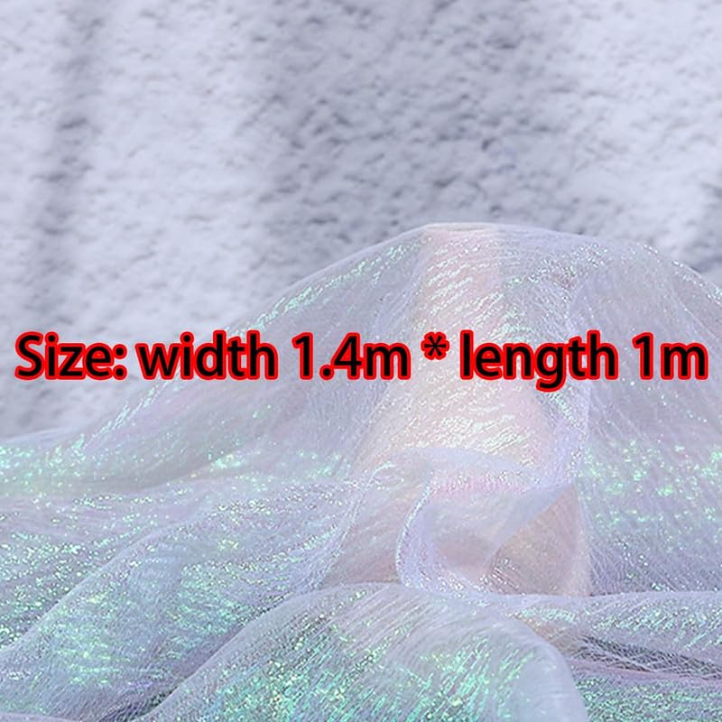 1.4M*1M Iridescent Organza Fabric White Iridescent Holographic Gauze Fabric, Whtie - Image 2