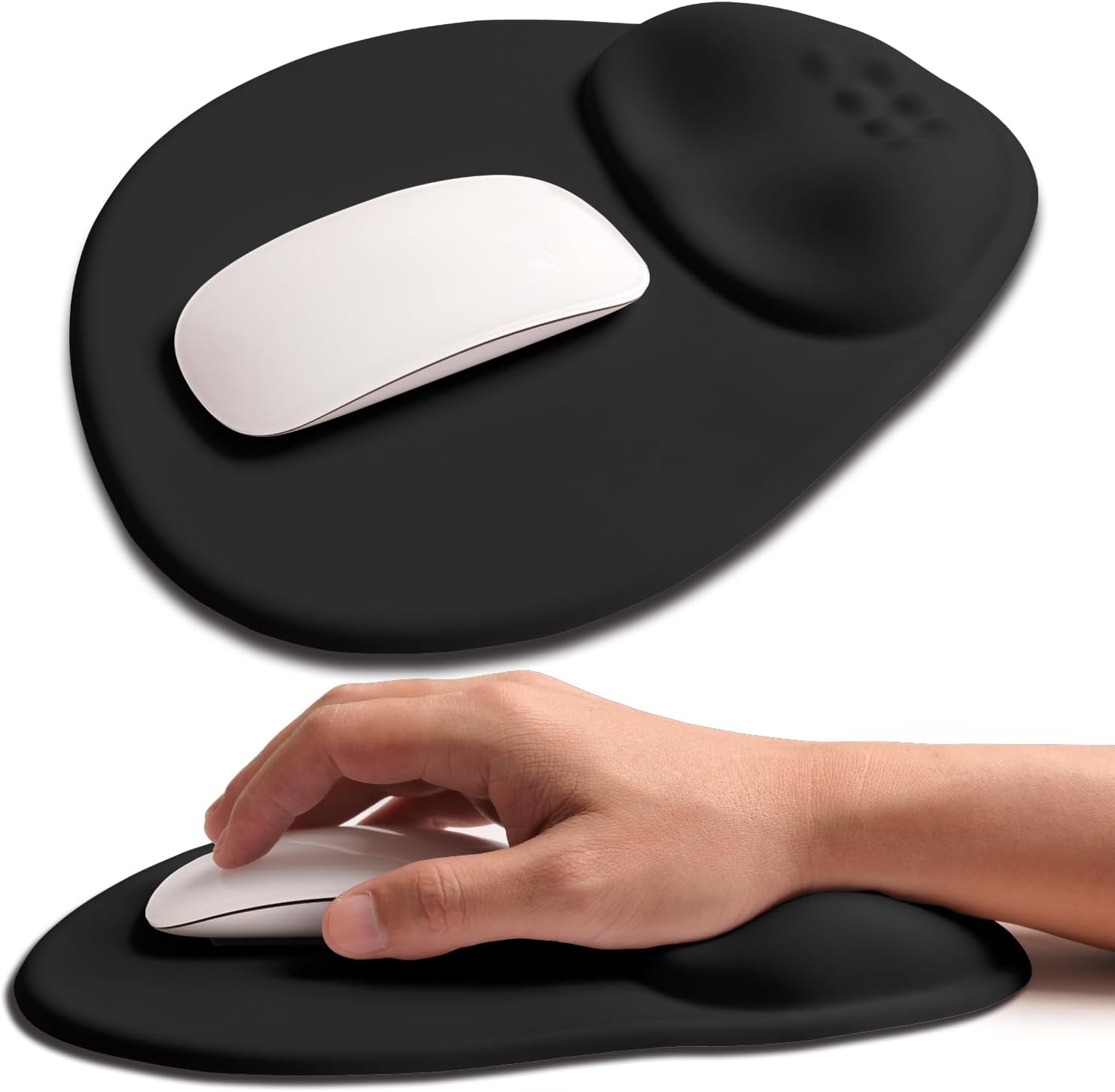 مسند راحة اليد ووسادة الماوس معانقة المعصم، دعم معصم مريح مع منحنى مبطن مبطن مبطن لتخفيف الآلام في النفق الرسغي، 9.9 × 8.3 بوصة، أسود ليلي أسود