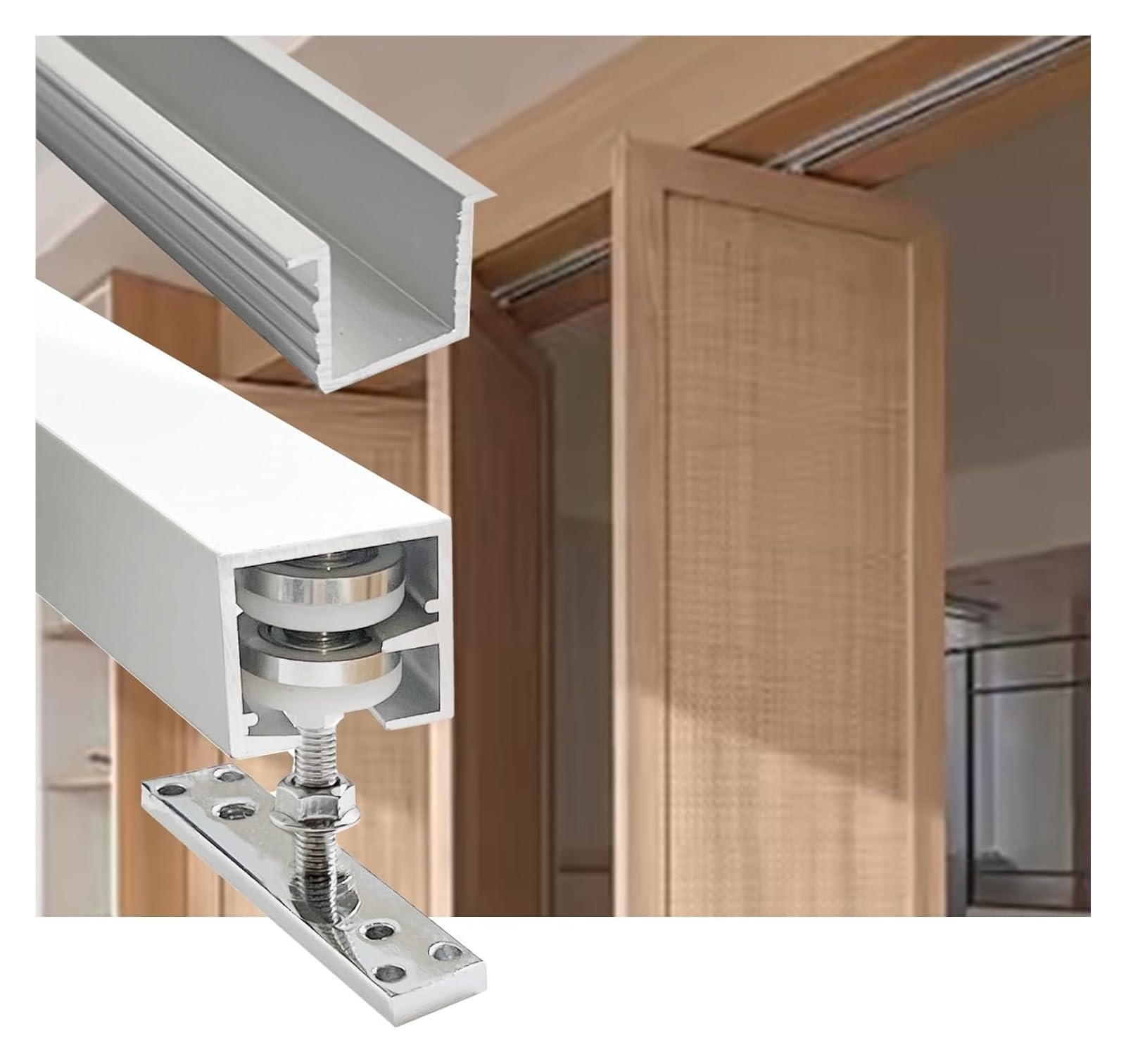 EBZFASO Sliding Door Track, Accordion Pocket Door Track Kit Folding Guide Heavy-Duty Metal(4-door(both Sides),4m (13.1ft))