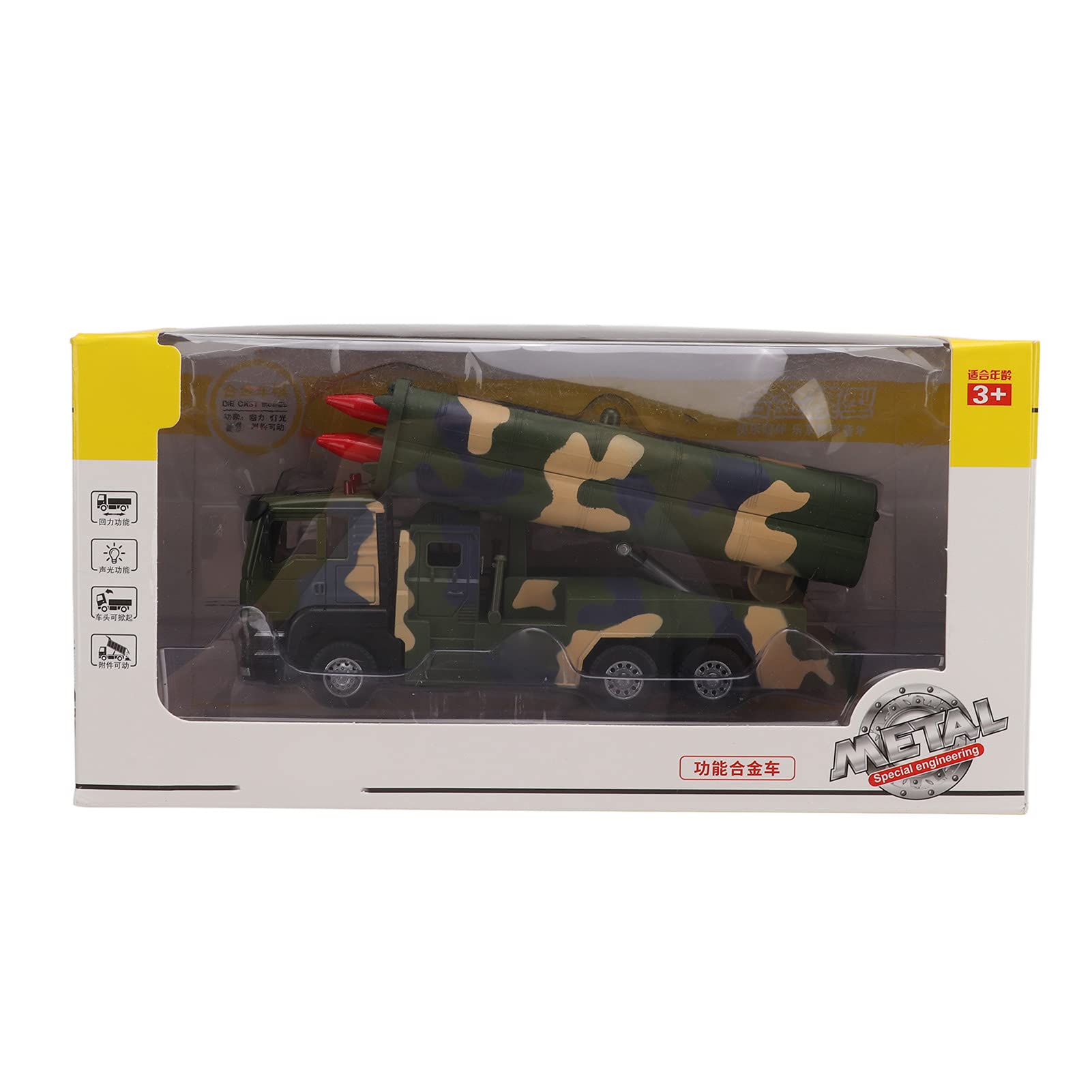 Dilwe Modello di Veicolo Militare a Razzo 1/50, Lancio di Razzi Sollevabile, Alluminio Premium + ABS, Auto Giocattolo a Razzo a Trazione Posteriore con Suono e LED, di Decorazione