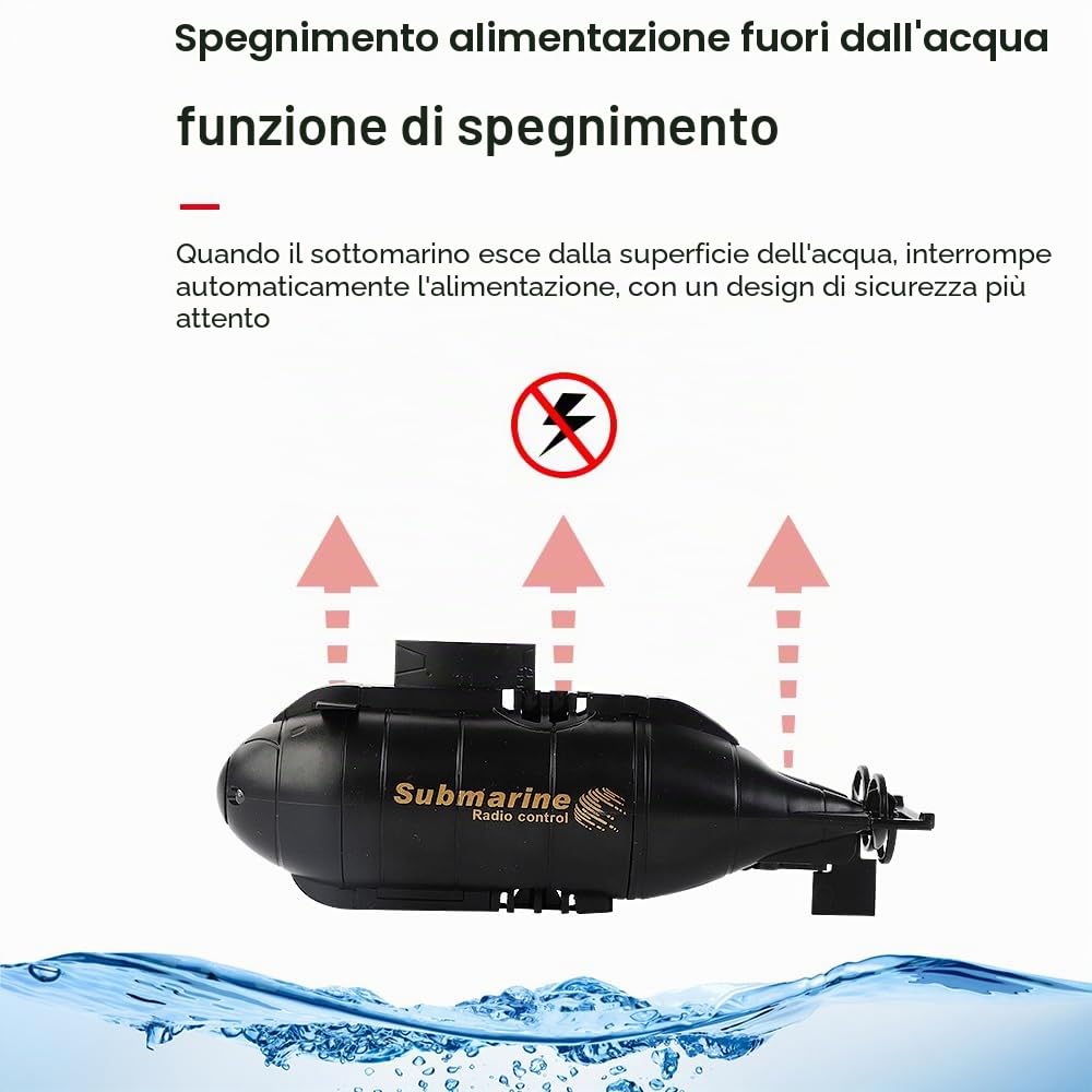 Mini Sottomarino Telecomandato Bambini, 2,4 GHz Barca RC con luci LED 6 Canali, Subacquea Impermeabile Sottomarino, Giocattoli d'acqua RC Elettrici per Piscina Estiva, Regalo Bambini 6-12 Anni