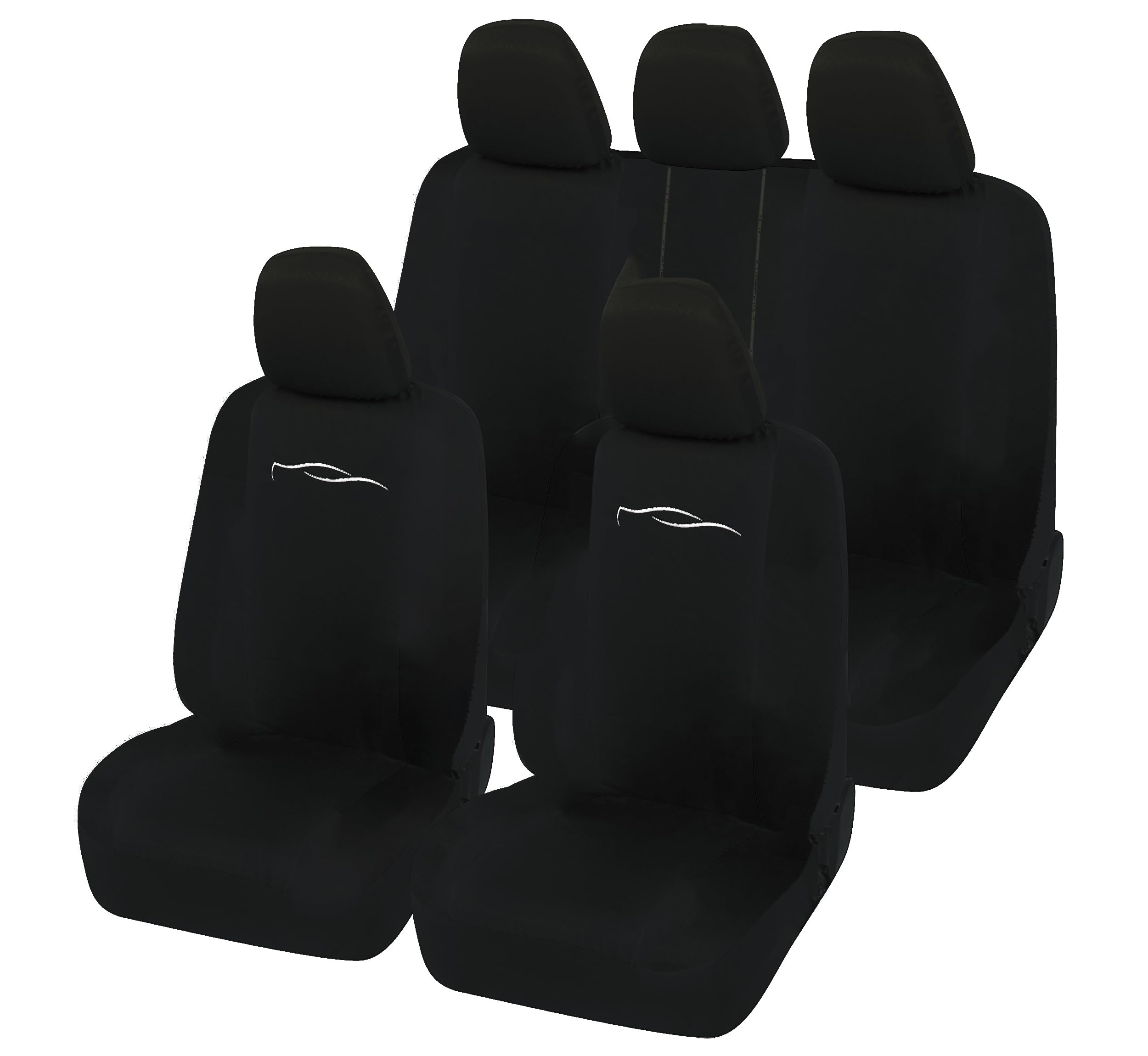 Rebeca Shop Coprisedili per auto universali - Racing LS01 - schienali posteriori con 2 zip - airbag compatibili, 210 Gabardine (Nero, Posteriori in tinta con anteriori)