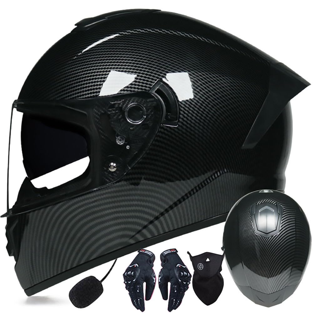 Casco Integrale Moto Bluetooth,Caschi Moto Scooter Racing Uomo con Integrale Doppia Visiera Anti Nebbia,Casco Moto Full Face Omologato ECE,Casco Moto Leggero per Donna Uomo 55~64cm