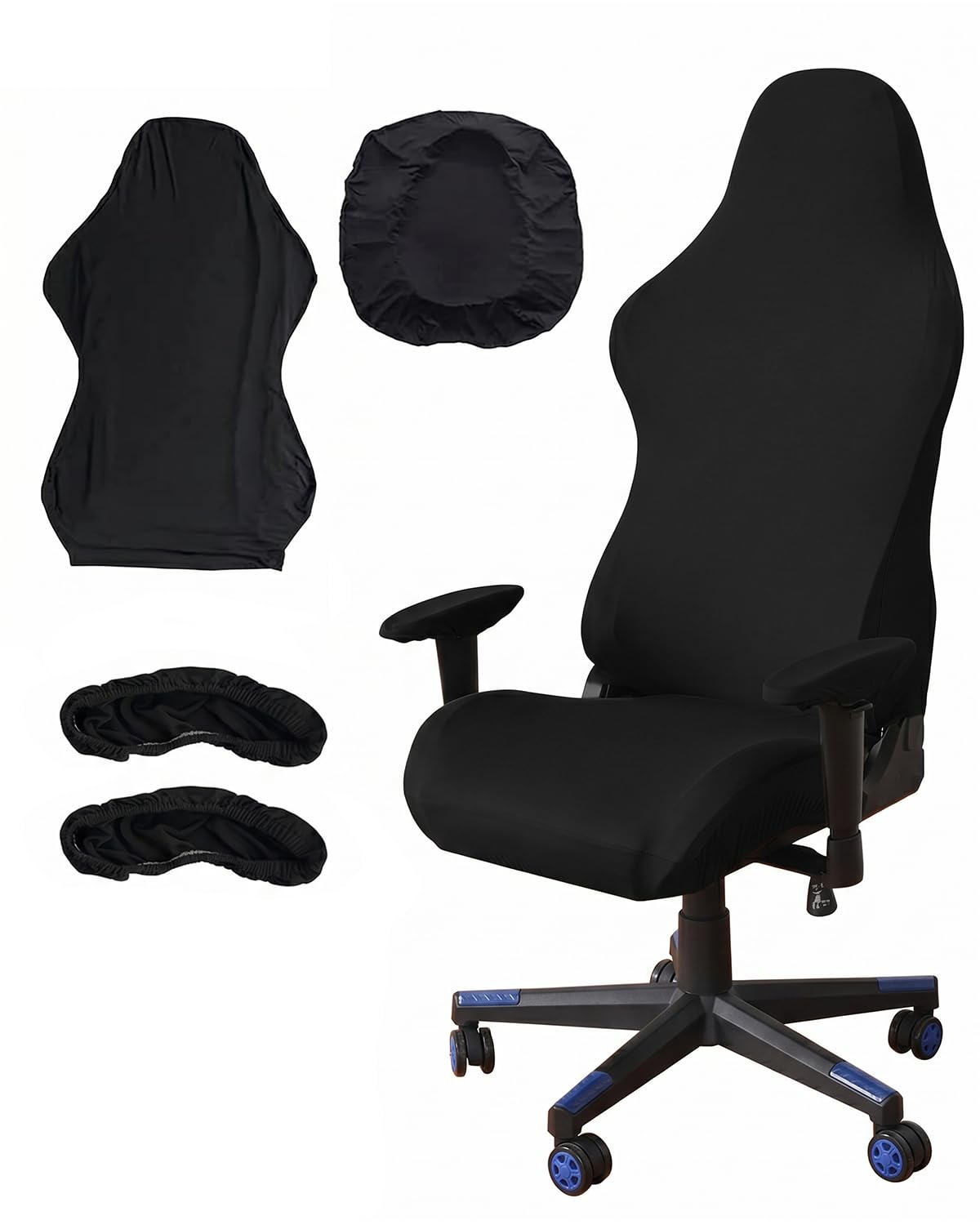 Funda Silla Gaming Oficina Escritorio - Juego de 4 Piezas con Reposabrazos. Cubierta Elástica Protectora, Lavable, para Sillas Gamer y de Ordenador.