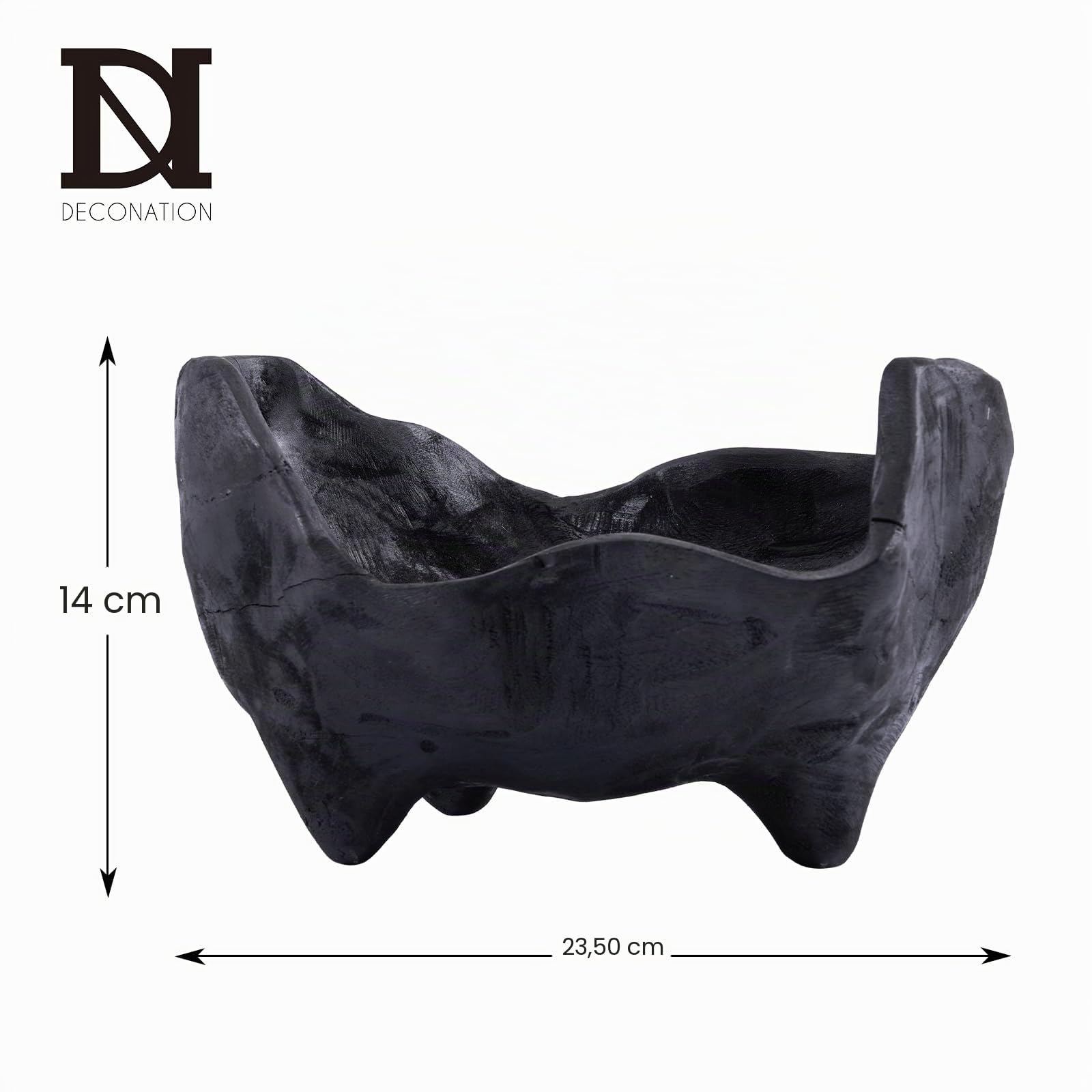 DN DECONATION Deko Schale Schwarz aus Eichenholz Dekoschale Unregelmäßig Holzschale Teak Bonbon Schale 23,5x14 cm Ablageschale Natur Schlüsselablage für Tischdeko Wohnzimmer, Küche, Flur