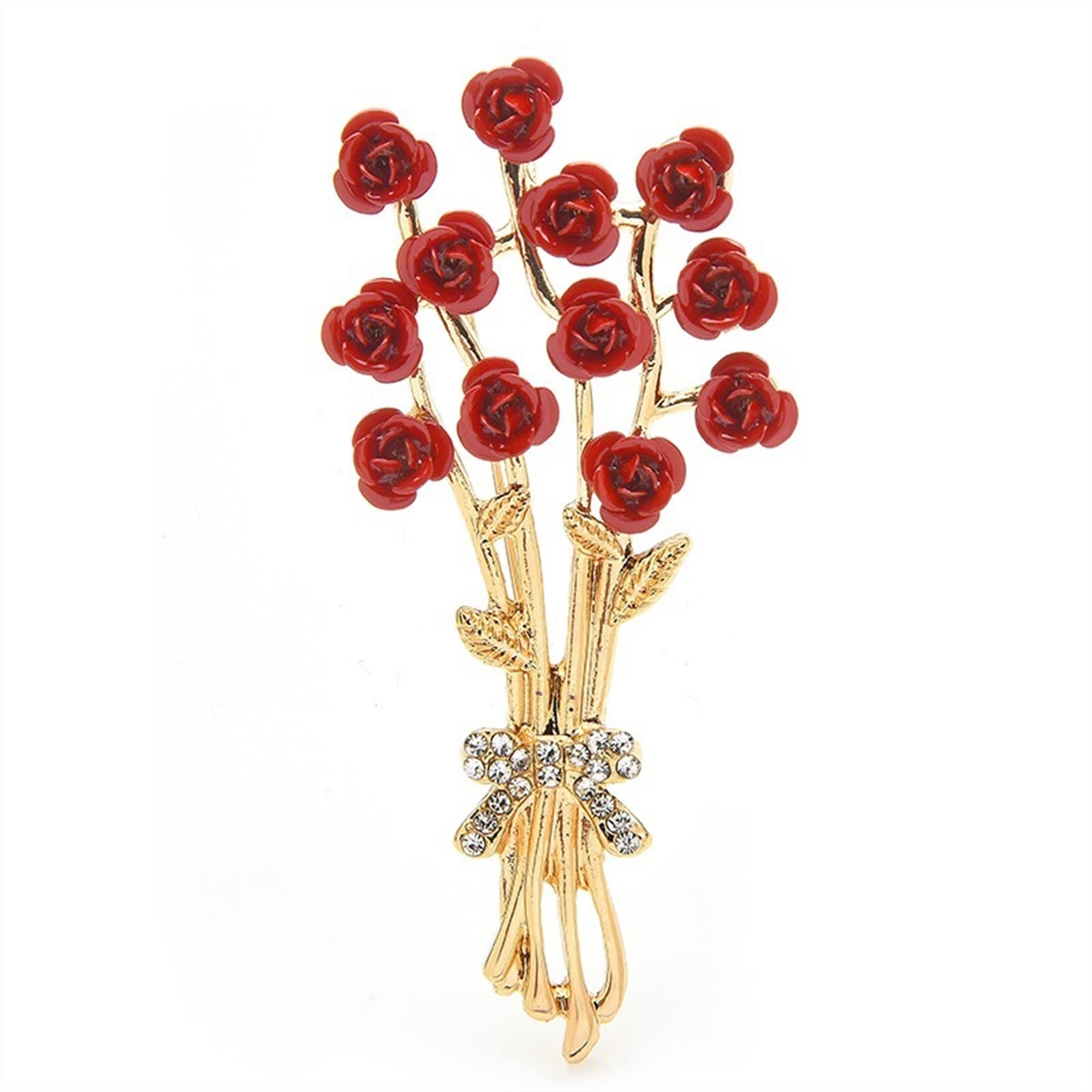 Pin Joyería Regalos para Mujer Accesorios de Moda para Mujer Broche de Flor Rosa Esmalte para Mujer Broche de Ramo de Flores Rojas Chaqueta de Rebeca Broche de Abrigo Broches y Alfileres