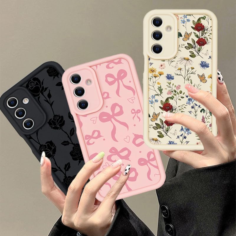 Compatible with Samsung Galaxy S25 Case, Cute Floral Silicone, Senior Shockproof Protection and Anti-Scratch for Soft Slim Phone Cover for Women Girls-Black Rose - Image 6