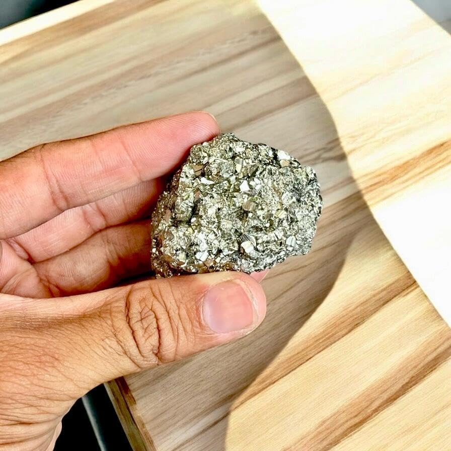Image of Natural Pyrite Stone Cluster - Original Iron Pyrite Gold Rock Crystal for Wealth, Willpower & Manifestation | High Energy Reiki Healing Crystal for Meditation, Protection & Positive Energy