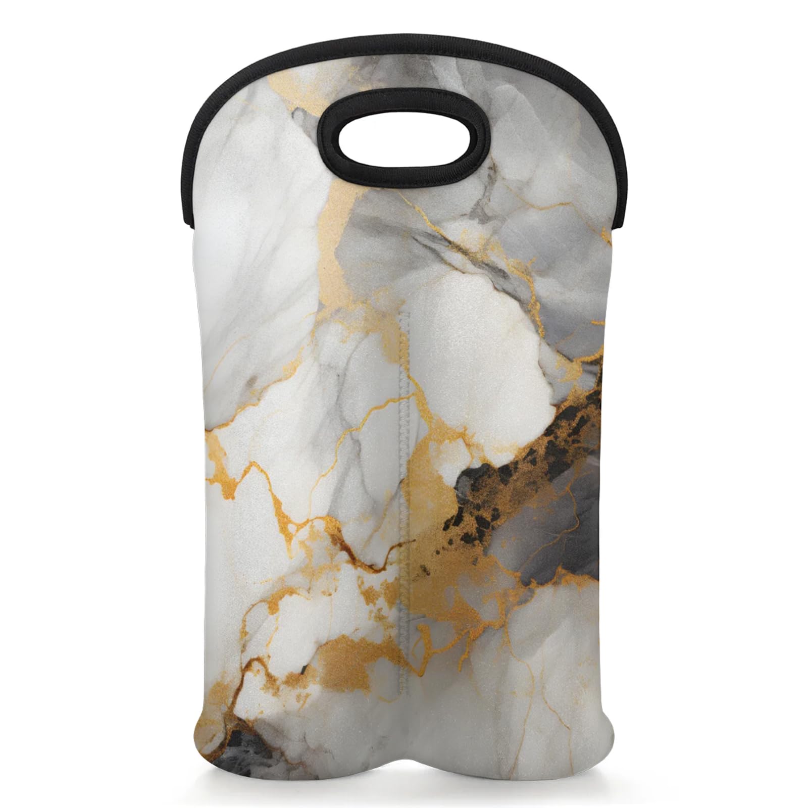 GzLeyigou 2 Bottles White Luxury Wine Bag Sleeve Totes Marble Pattern Neoprene Protective Wine Carrier Bag for Wine,Water, Champagne, Beer, Baby Bottles,Gift 14.5 x 10 Inches