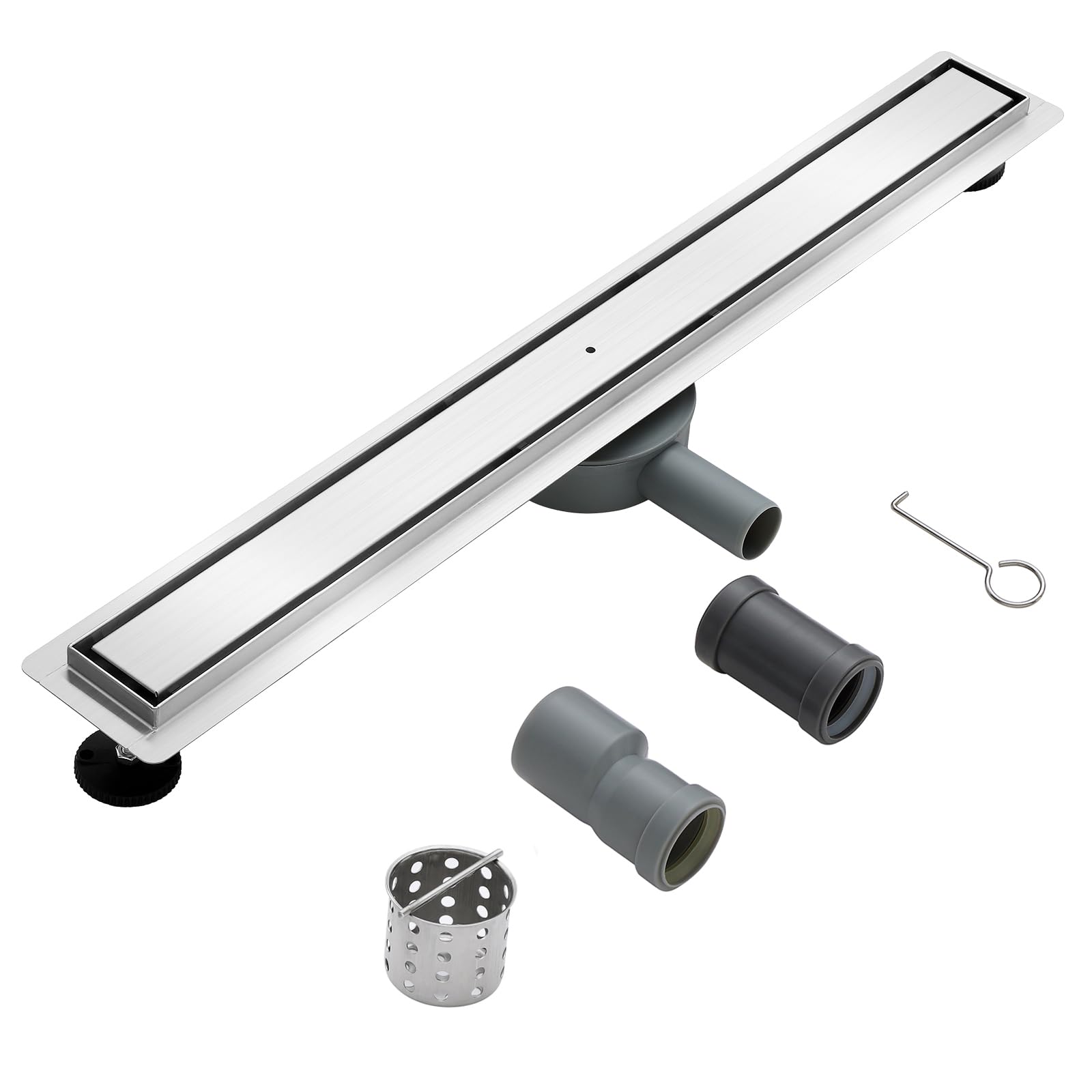 Linear Shower Drain KEOKBON 80cm,304 Stainless Steel Floor Drain Complete Set，Shower Drain Siphon with with 360° Siphon and Hair Strainer,Includes aste Adapter DN40 and DN50