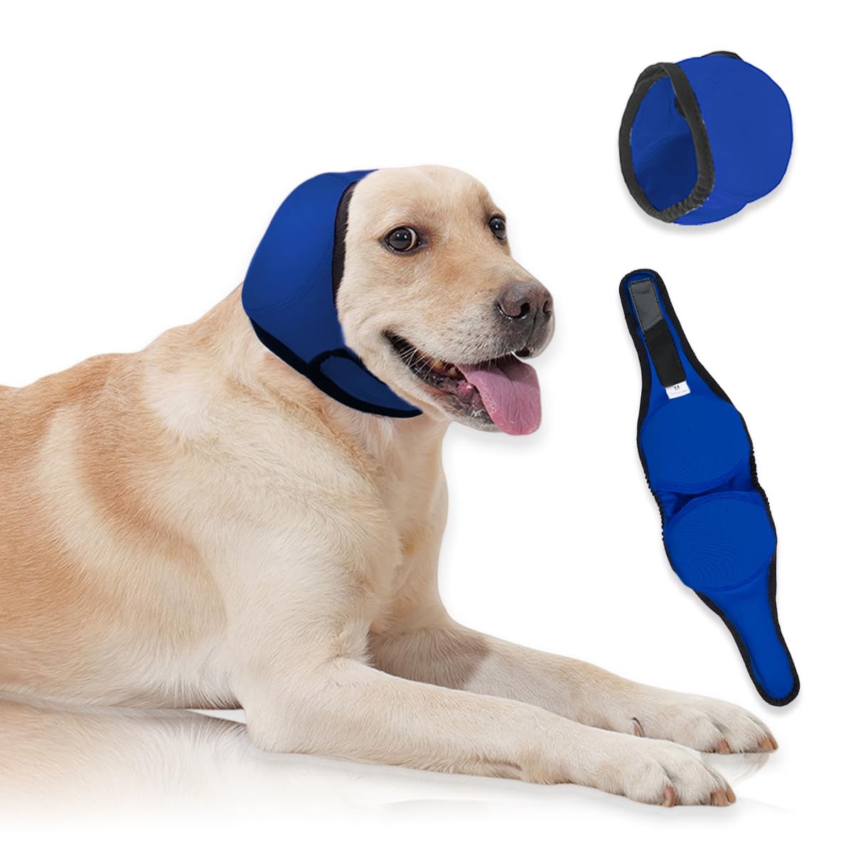 PAPIAMEN Dog Ear Cover for Hematoma,Bathing,Grooming,Drying,Fashion No Shake Ear Wraps for Dogs Ear Muffs Noise Protection Anxiety Relief,Waterproof Dog Calming Hoodie Shower Cap(Blue,S) — image 1