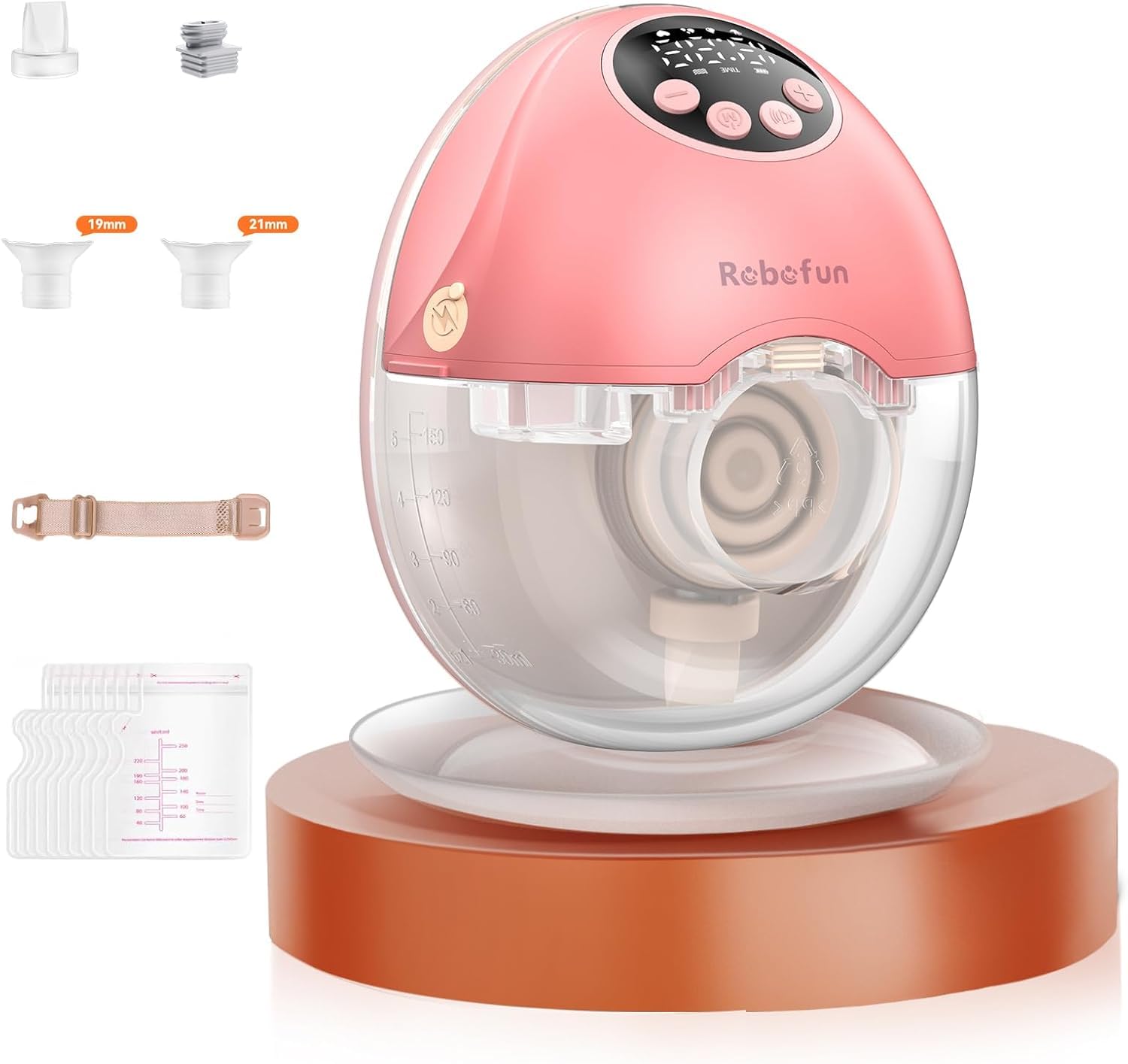 Robofun 1 confezione di tiralatte elettrico a mani libere, silenzioso, con 4 modalità e 12 livelli di aspirazione, tiralatte elettrico senza mani, funzione intelligente anti-troppopieno, rosa