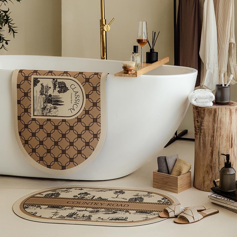 PaperbacksRetro Diatomaceous Earth Bath Mat, Non Slip Quick Dry Bath Mats Super Absorbent Quick Dry Floor Mat, Thin Bathroom Rugs Washable (45 * 70cm) (A + B)