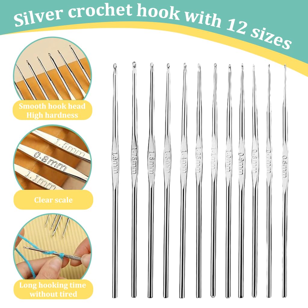 Juego de 54 agujas de ganchillo de aluminio, kit de ganchos de ganchillo ergonómicos con estuche de almacenamiento, juego de agujas de ganchillo, marcador de puntada, manualidades, herramientas de