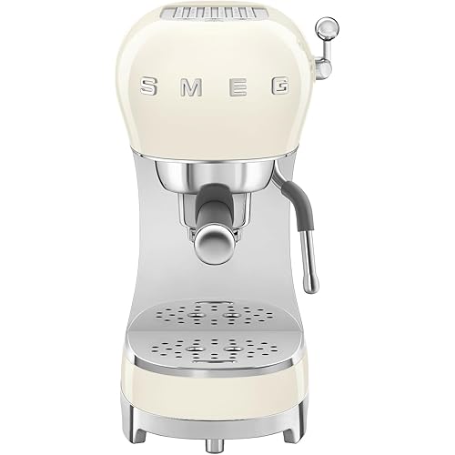 Smeg ECF02 Italian Espresso Machine – Manual 15-Bar Coffee Maker, Made in Italy – Retro Design with Steam Wand (Cream)