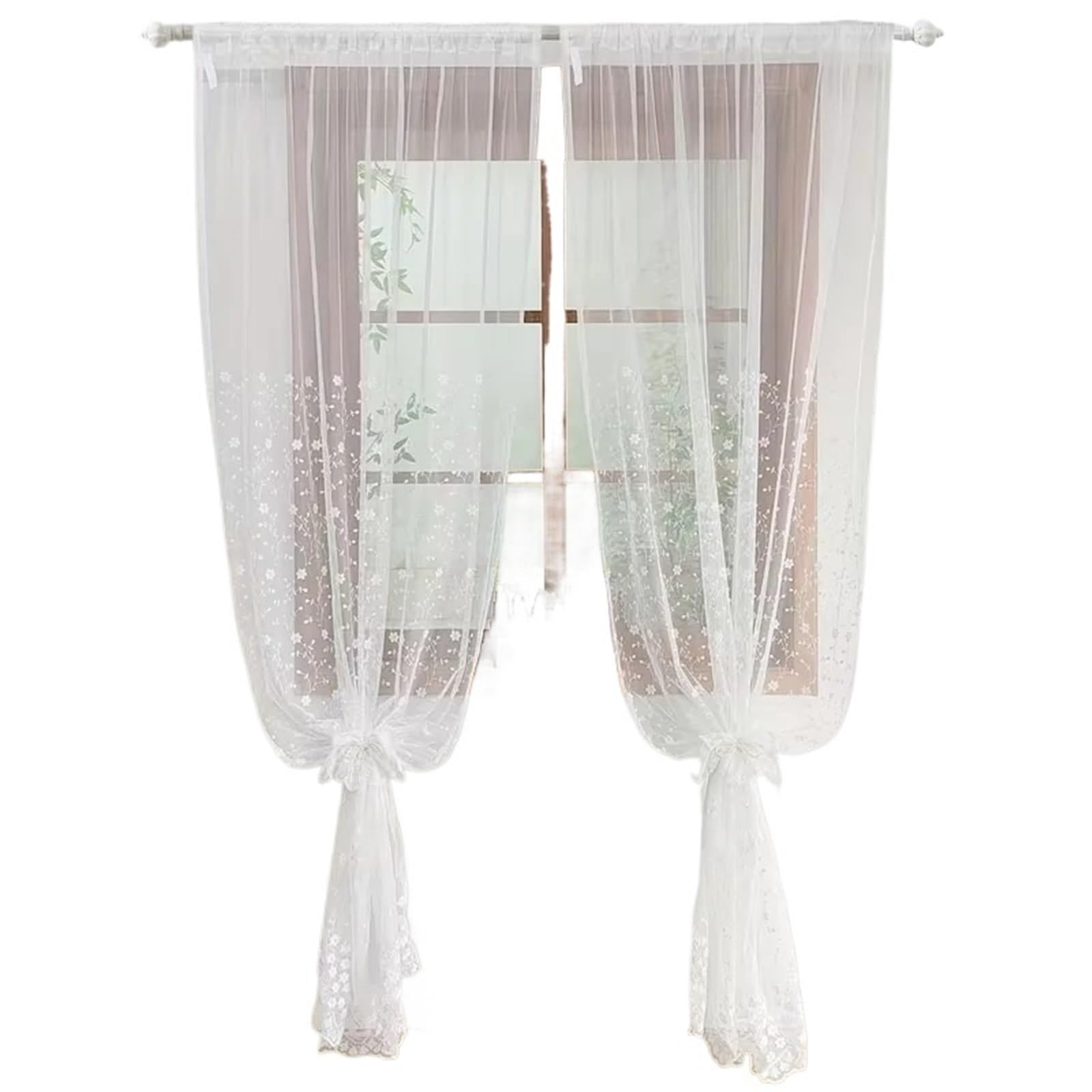 LSYHHXC Lace Curtains Lace Curtains Flower Embroidery Sheer Curtain White Elegant Window Screen For Living Room Bedroom(W140 x H240cm 1Piece)