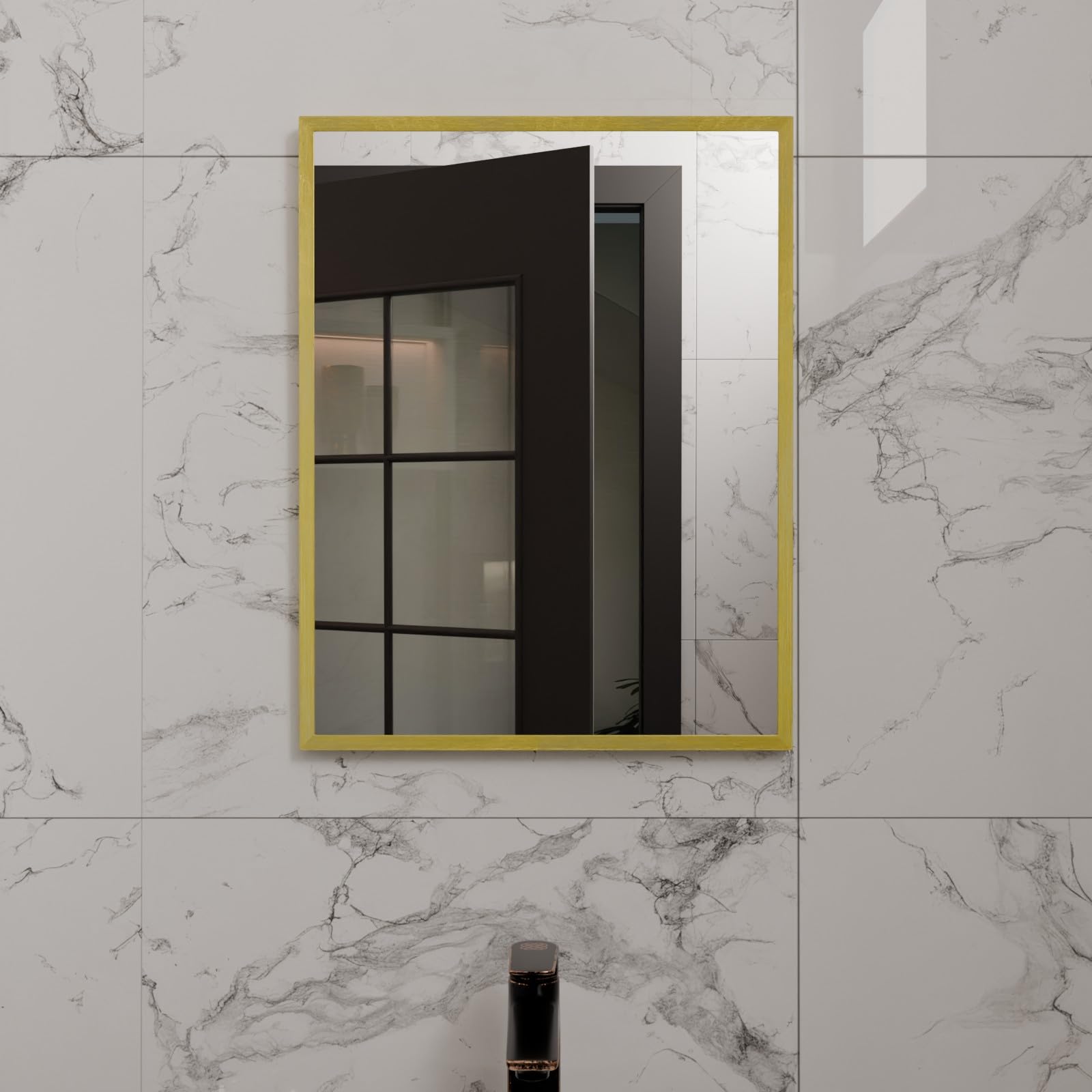 Harper & Harlow Corvus Wall Mounted Bathroom Vanity Mirror, 390x500mm, Rectangular with Squared Edge Corners, Stylish Brushed Brass Frame, Landscape or Portrait, for Bathroom Bedroom Living Room