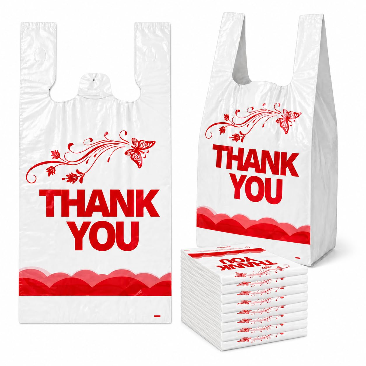 YoYoRain 1000 Count White Thank You T-Shirt Bags, 11 x 6 x 21 in
