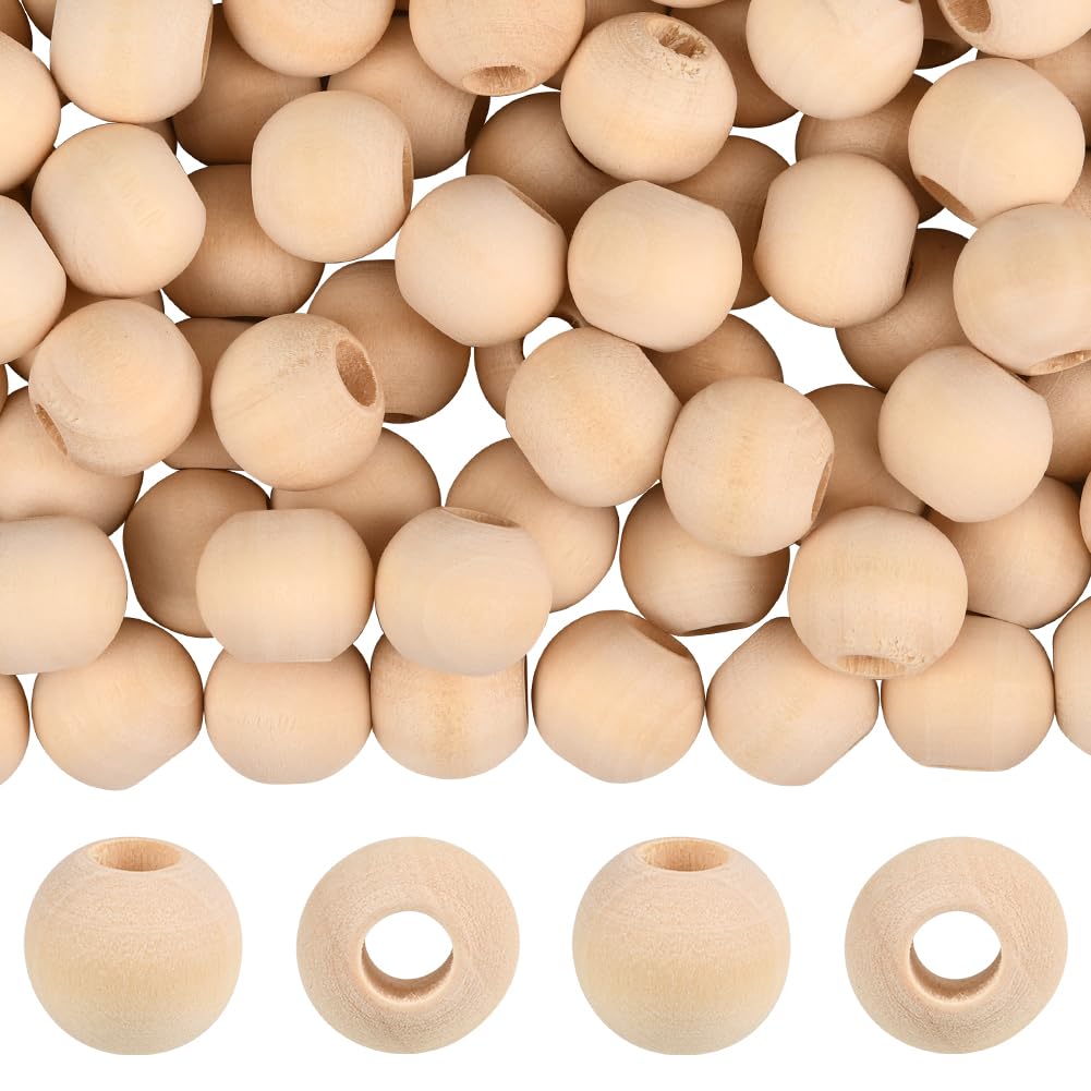PONABEADIY 15mm Natural Large Hole Wooden Beads for Jewellery Making