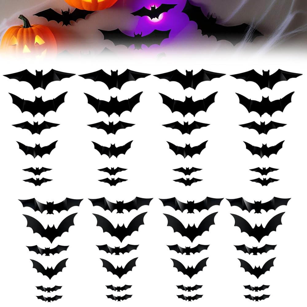 3D Bat Design LED Decoration, Halloween Lighted Bats Wall Stickers (48Pcs)